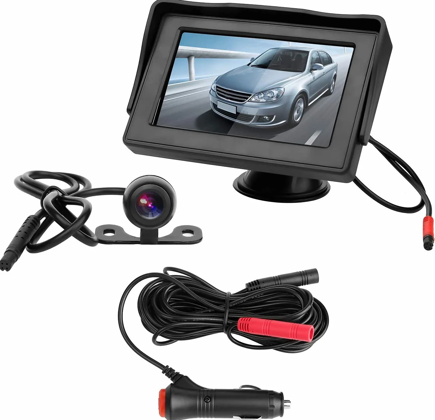Telecamera Posteriore per Auto Telecamera di Retromarcia con Monitor LCD da 4,3",12 V-24 V Assistenza al Parcheggio, Visione Notturna, Impermeabile, Adatto per Autobus/Camion/Camper/Furgone