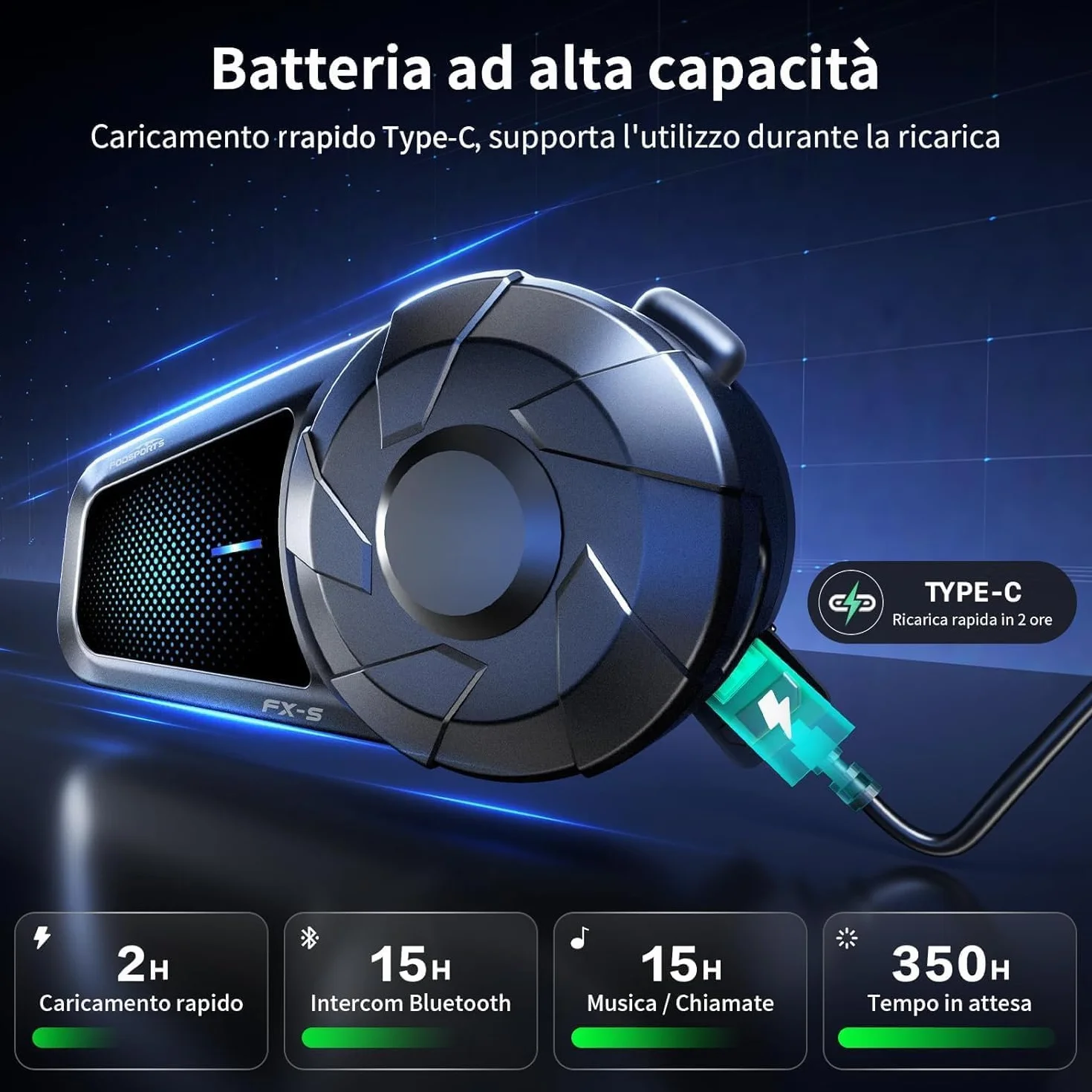 Fodsports FX-S Interfono Moto Coppia, Auricolare Casco Bluetooth 5.4 per 2 Piloti, Sistema di Comunicazione 1000m, Tripla Riduzione Rumore, Stereo HiFi, Vivavoce Musica e Chiamate, Impermeabile