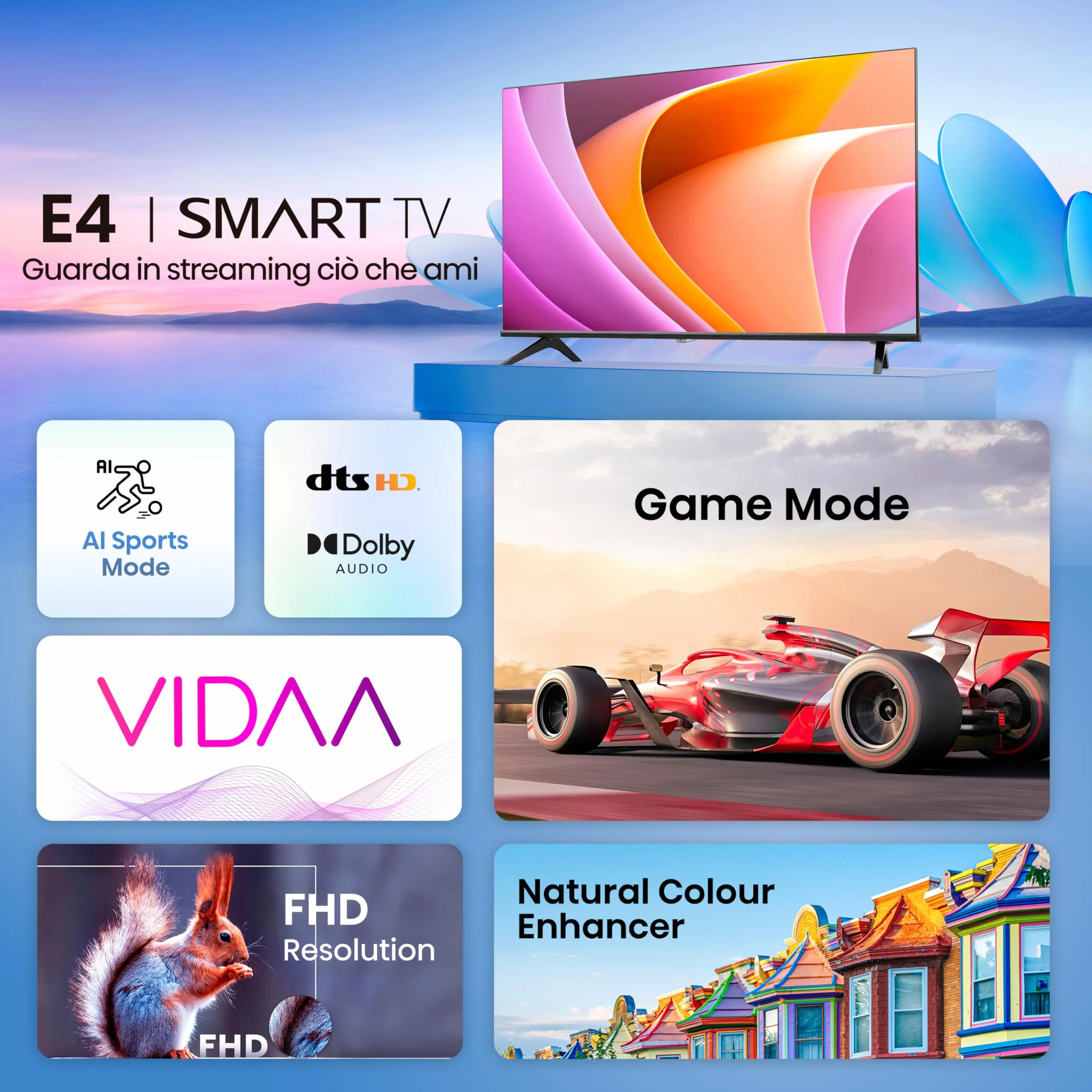 Hisense TV 32" HD Ready 32E43NT, Smart TV VIDAA U7, Game Mode, Works with Alexa, Tuner DVB-T2/S2 HEVC 10, lativù