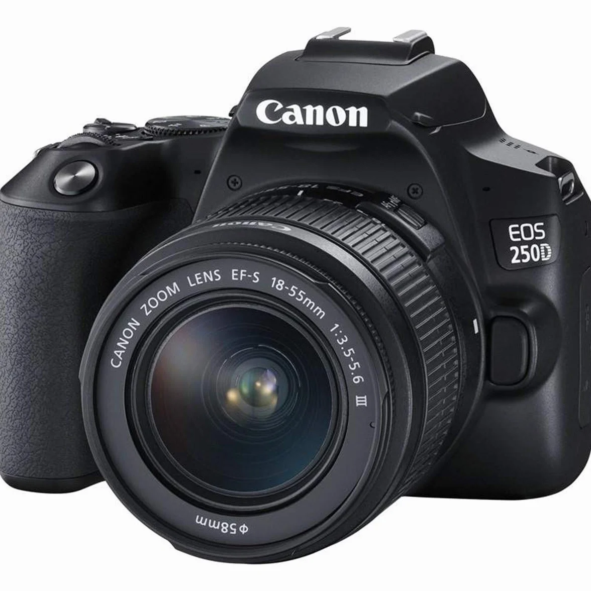 Canon EOS 250D (24,1 Megapixel, display orientabile da 7,7 cm (3 pollici), sensore APS-C, 4K, Full HD, DIGIC 8, WLAN, Bluetooth), Nero, con obiettivo EF-S 18-55 mm f/3.5-5.6 III, nero