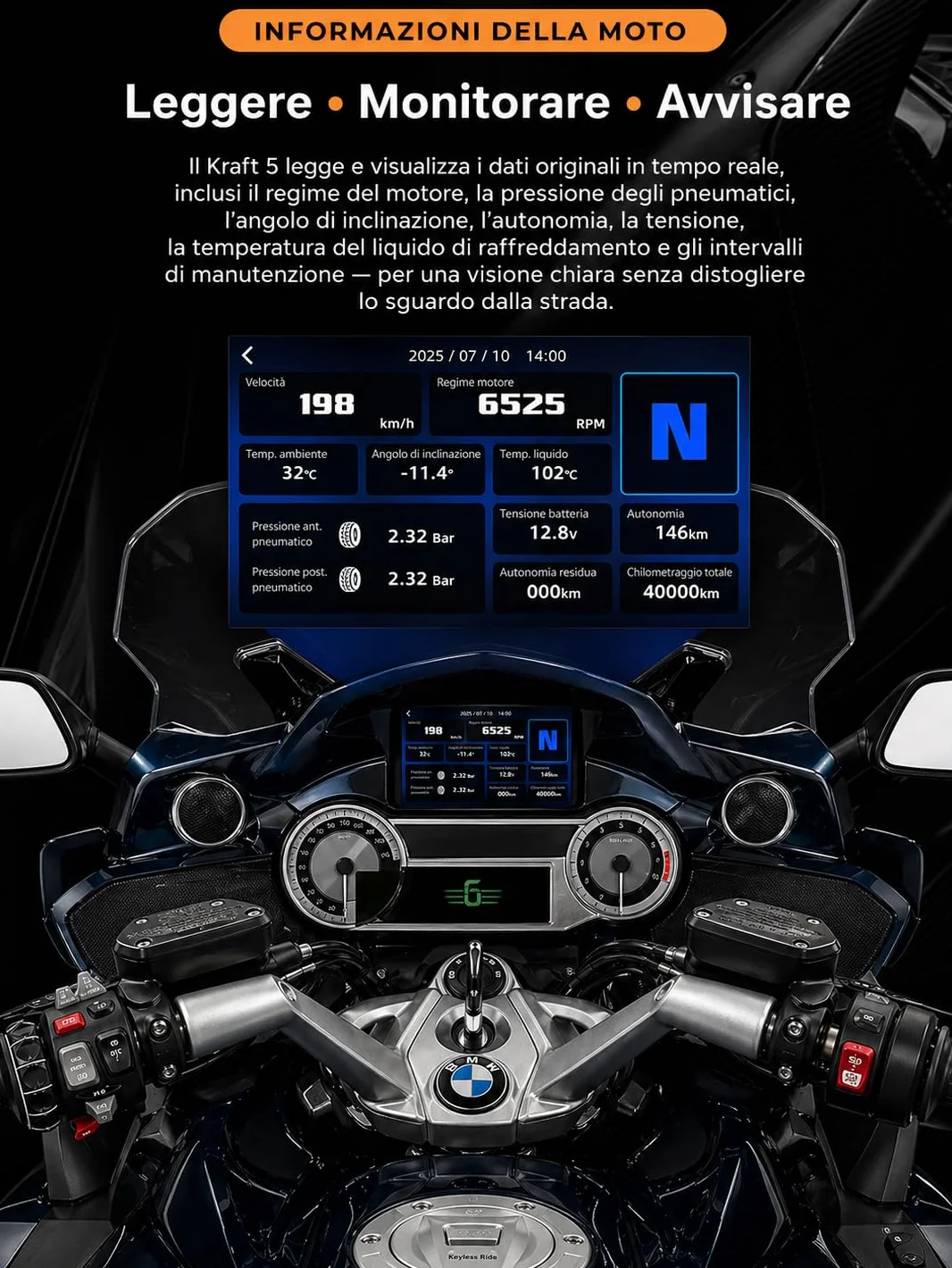 Kraft 5 - Schermo Carplay per moto BMW RT/K16, CarPlay e Android Auto, Plug & Play