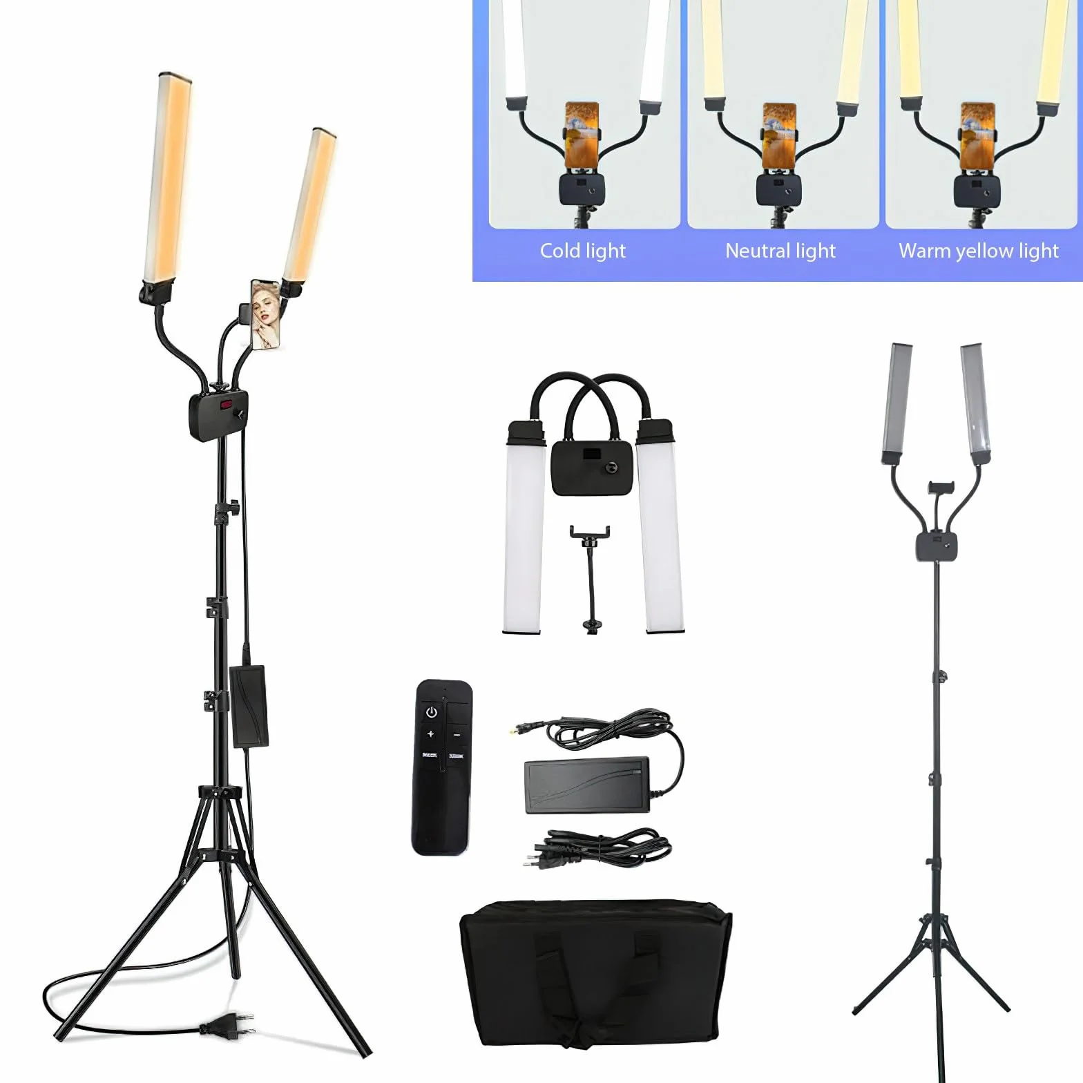 Lampada Ciglia A Doppio Braccio, Lampada Di Bellezza 45W Con Treppiede Regolabile, Lampada Led 3000K-5600K Con 2 Supporti Telefono, Per Trucco, Manicure, Tatuaggio, Fotografia, Live Streaming