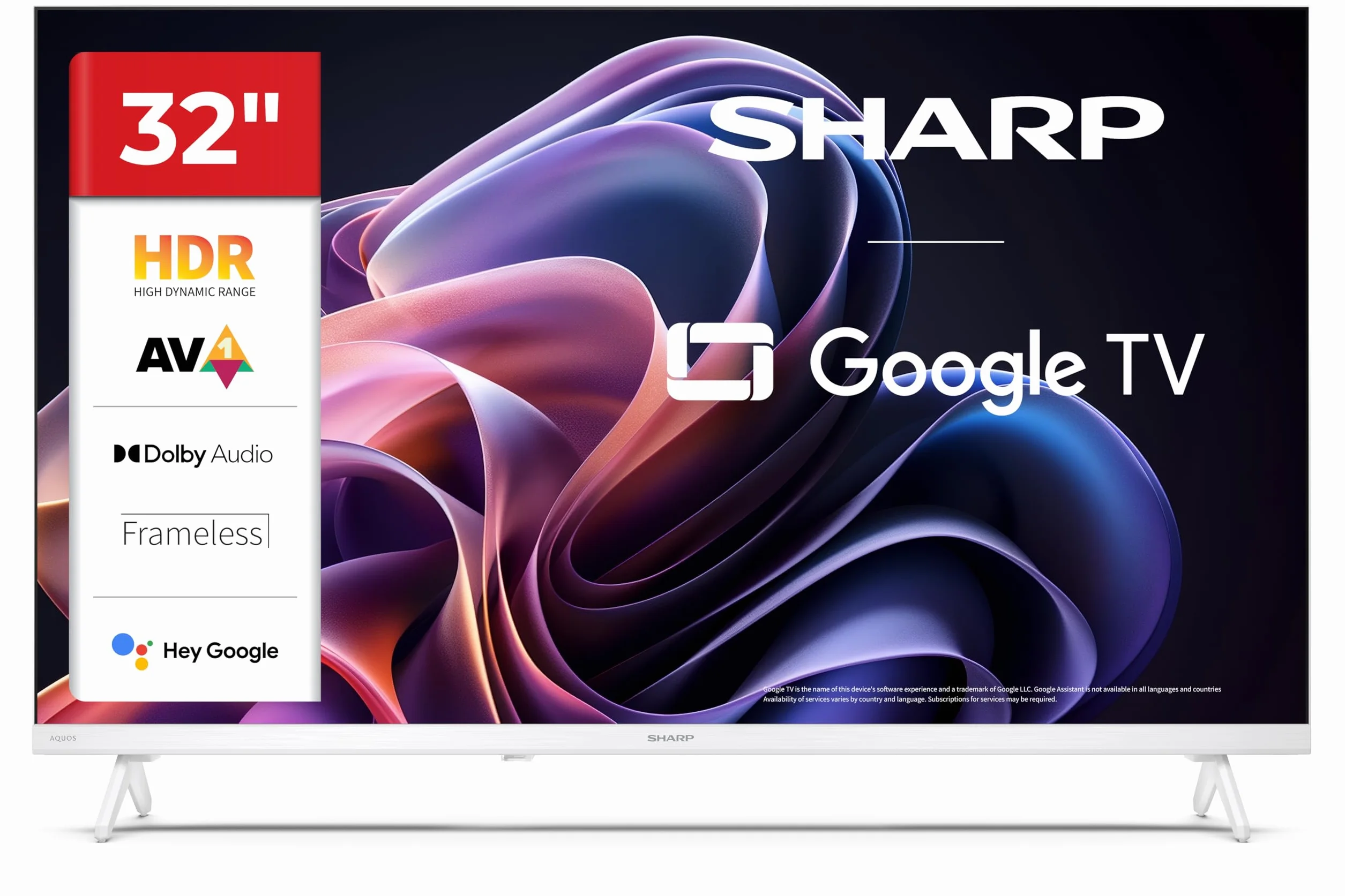 Sharp 32HF2365EW - GOOGLE TV, 32" HD,FRAMELESS,60Hz, Sonido 2x3W,HDMIx3,USBx2,USB, Colore bianco