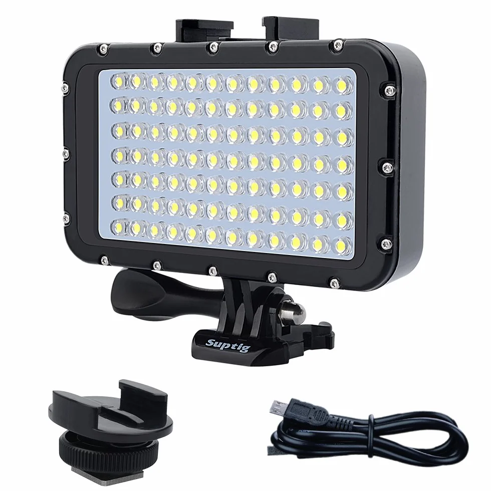 Suptig, Luce subacquea per immersione da 84 LED ad alta potenza, dimmerabile, impermeabile fino a 50 m, per GoPro, Canon, Nikon, Pentax, Panasonic, Sony, Samsung e fotocamere SLR