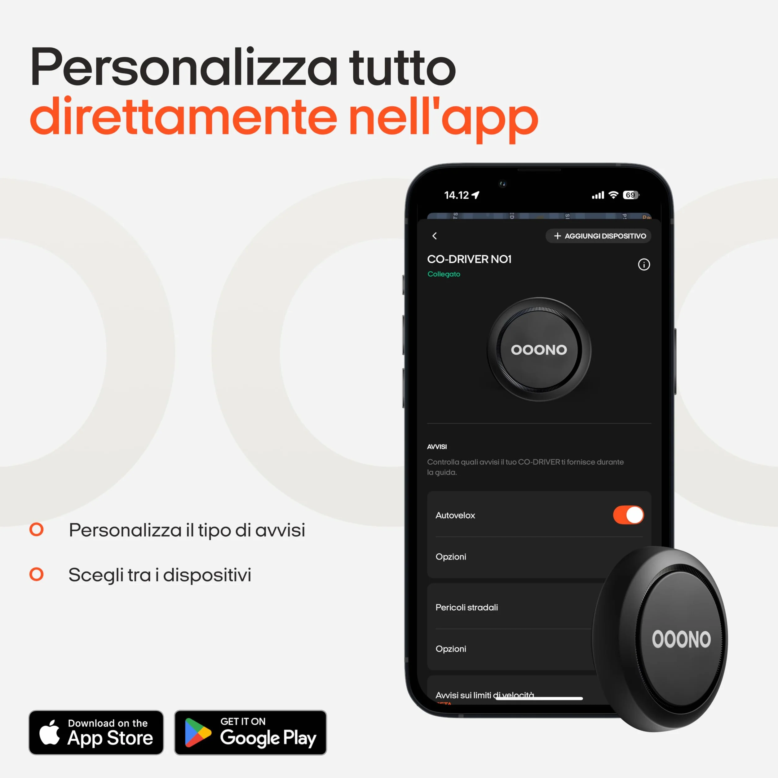 OOONO Co-Driver 1 rilevatore autovelox nero – avvisi autovelox e pericoli in tempo reale, senza abbonamento, batteria al litio 3 V, compatibile Apple CarPlay e Android Auto