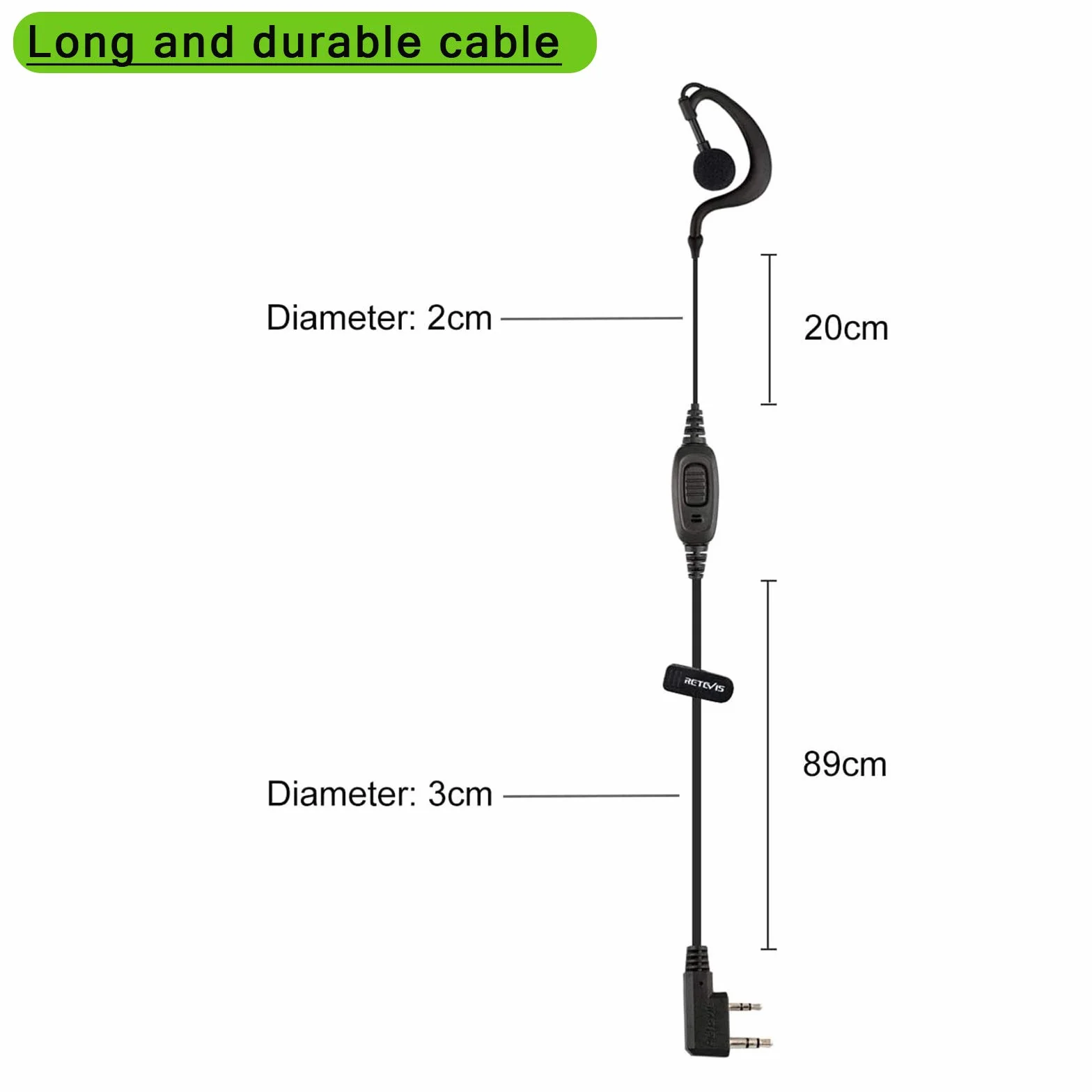 Retevis RE3120 Walkie Talkie Auricolare, C-Tipo Cuffie Walkie Talkie Compatibile con Radtel JUCJET RT24 RT668 RT27 RT622 RT15 RT619 RB628 Baofeng BF-888S KENWOOD ESYNiC Ricetrasmettitore (10 Pezzi)