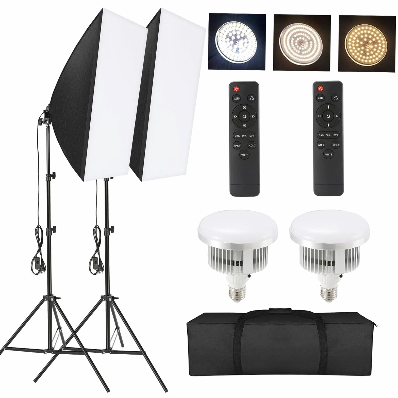 Tiandirenhe Softbox Set Studio Fotografico 85W LED 50x70cm Luci Regolabile 2800K-5700K Lampada Diurna E27 e Borsa , per Foto di Ritratto Prodotto Moda, video di YouTube,Tiktok (3 set softbox)