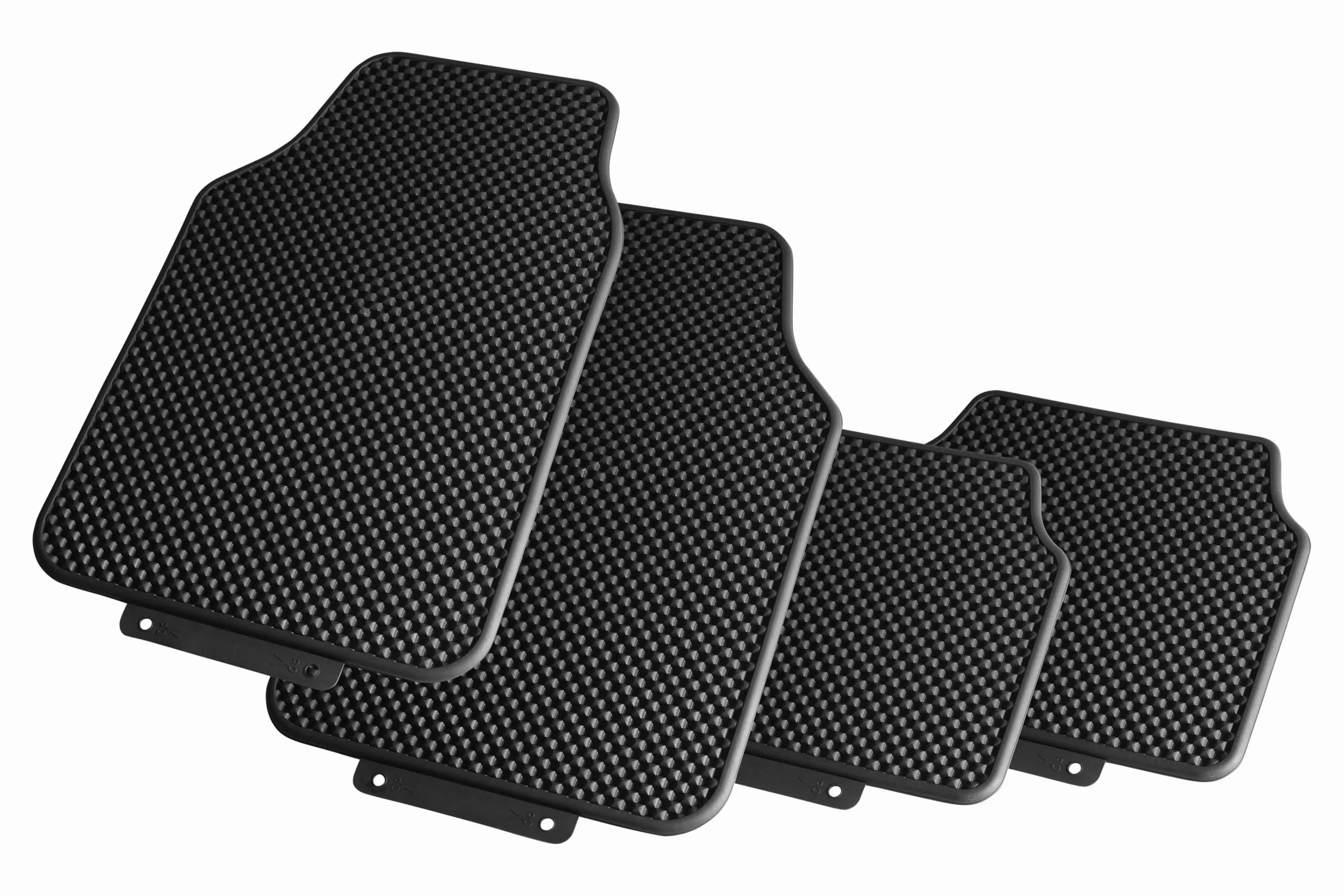 +PWR Car PartsSet di tappetini in gomma Sorrento per auto universali. 100% PVC riciclato, dimensioni 68x45 cm / 48x38 cm. Antiscivolo. Proteggono il pavimento originale.