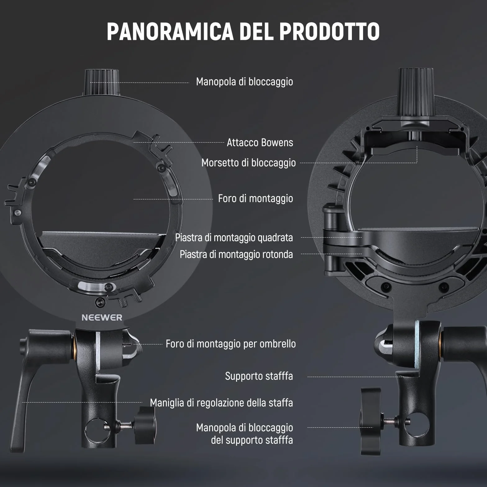 NEEWER CRB1 Supporto a Staffa Tipo S con Attacco Bowens e Foro per Ombrello per Flash Speedlite a Testa Quadrata/Rotonda Z2 Z1 Z760 NW760 NW700 TT560 Q3, Compatibile con Godox AD200Pro V1