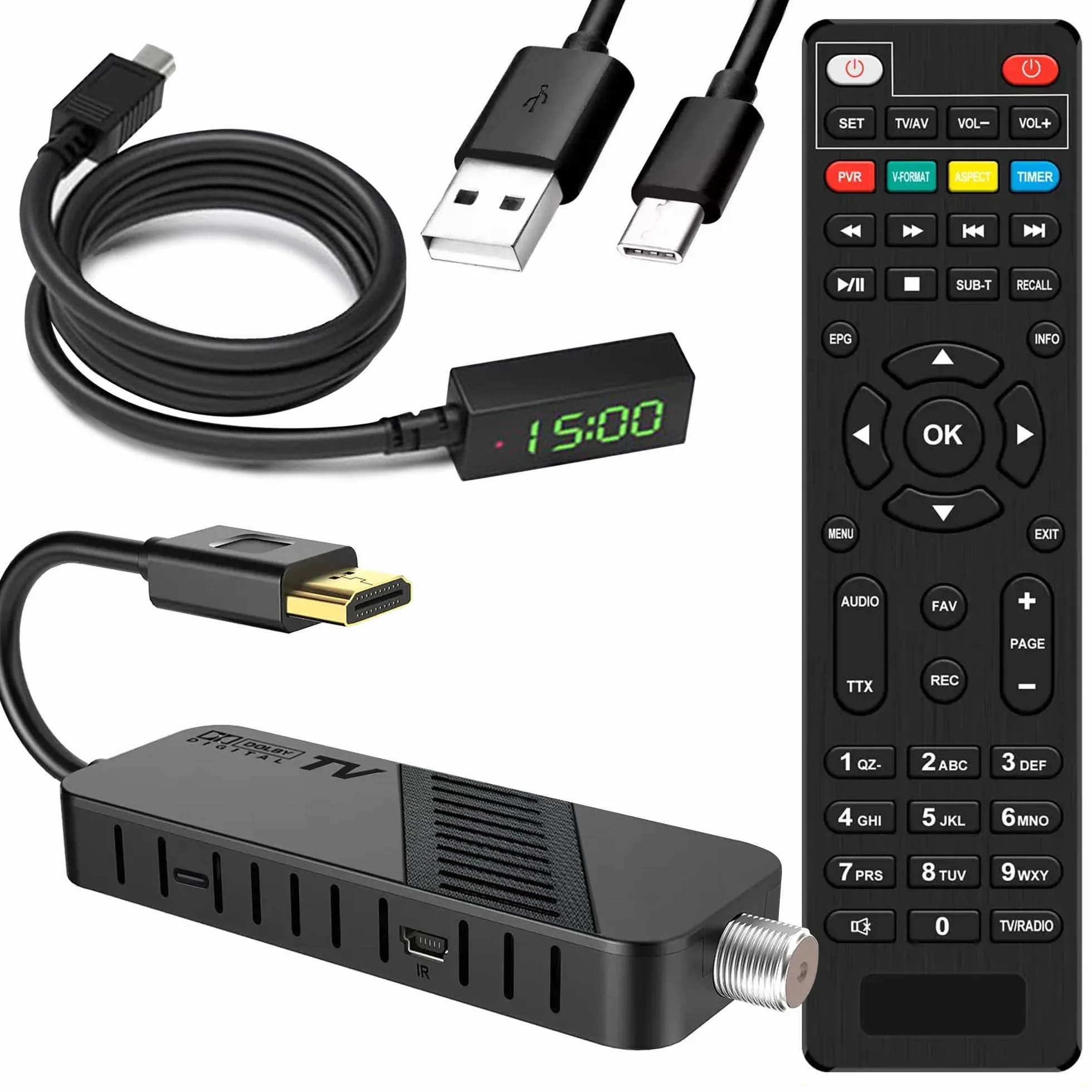 LEYF Ricevitore satellitare DVB-S2 Full HD 1080P HDMI TV Stick nascosto dietro TV display digitale H265 HEVC Main 10 bit telecomando universale 2 in 1 USB
