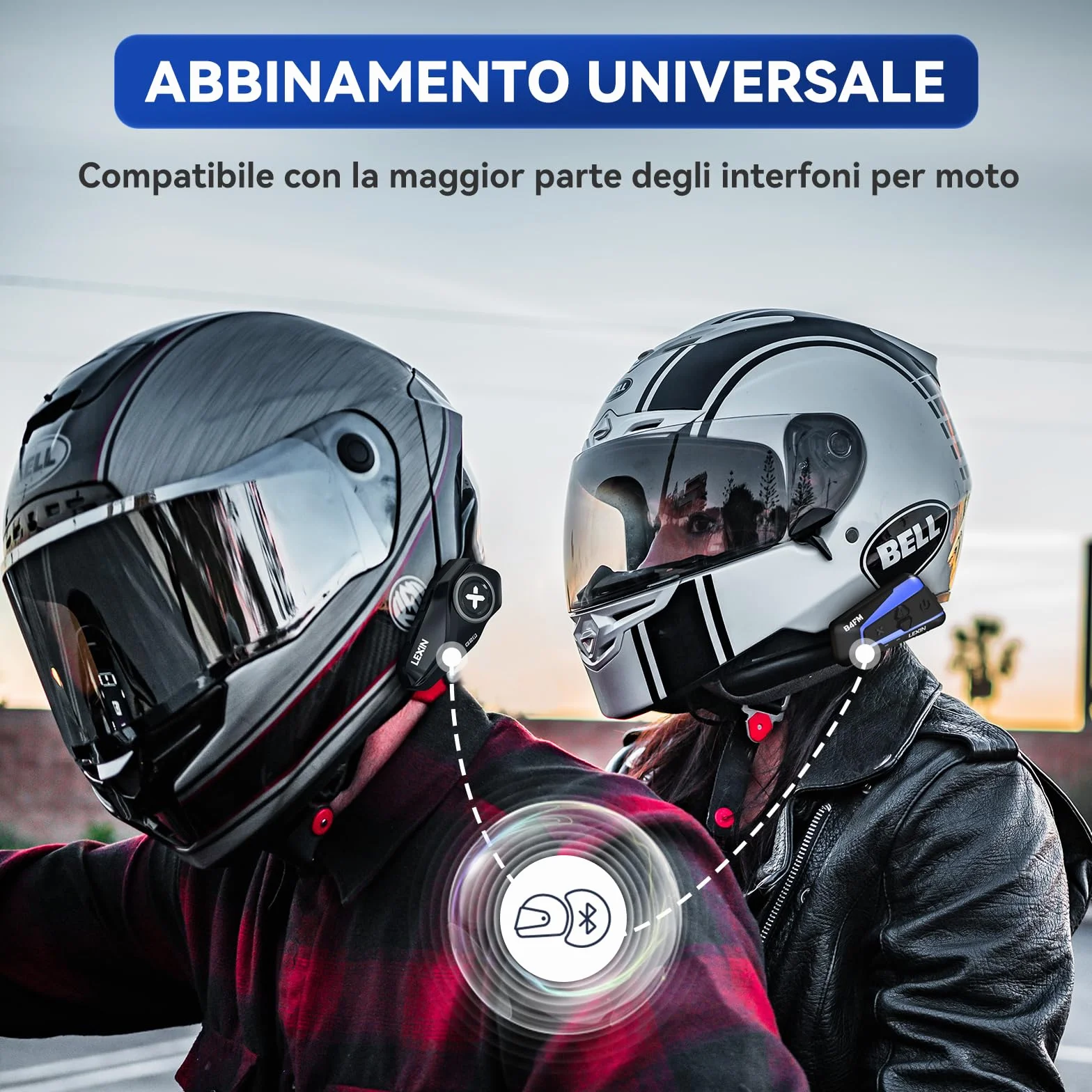LEXIN G2P Interfono Moto Bluetooth Coppia 1000m 6 Rider Audio HD Radio FM Bluetooth 5.0 Impermeabile IP67 Universale