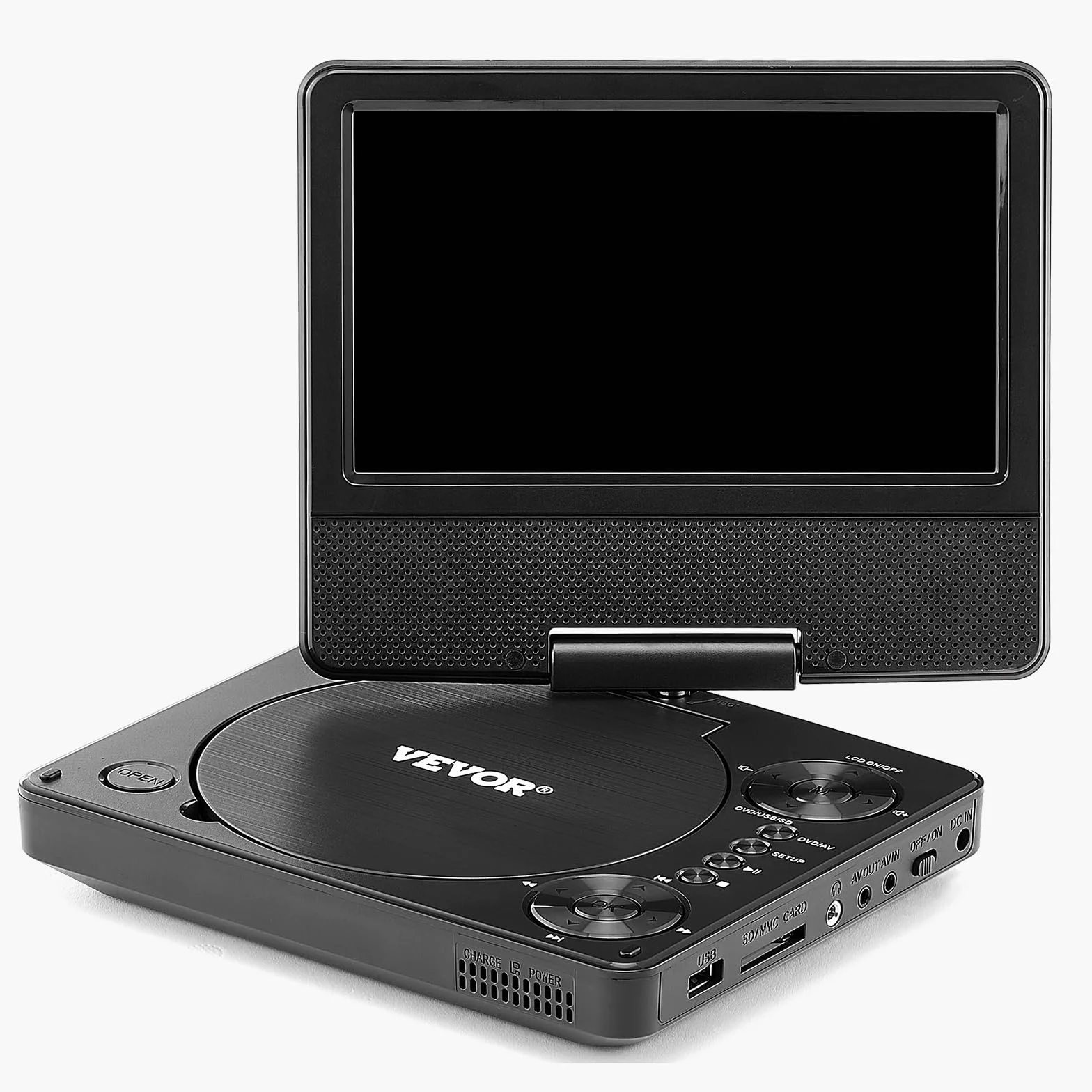 VEVOR Lettore DVD Portatile, Schermo HD Girevole da 7 pollici, Batteria Ricaricabile Integrata con Durata di 4 Ore, Altoparlante Doppio, Supporto Sincronizzazione TV/USB/Scheda SD/CD/DVD