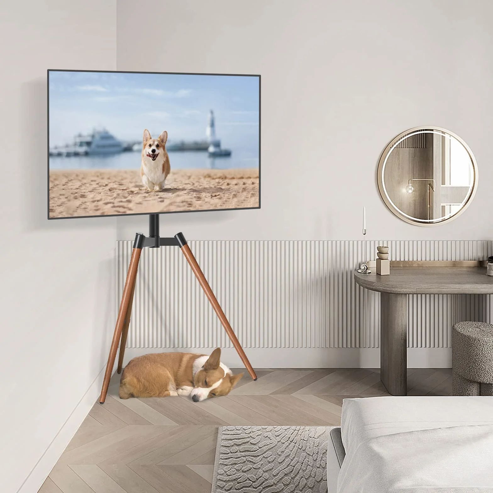RFIVER Treppiede Supporto TV Cavalletto Tripod da Terra da 32 a 65 Pollici per Televisore da LCD/LED/OLED/QLED/Plasma Girevole 180° e Regolabile in Altezza Max Vesa 400 x 400mm 35kg Marrone