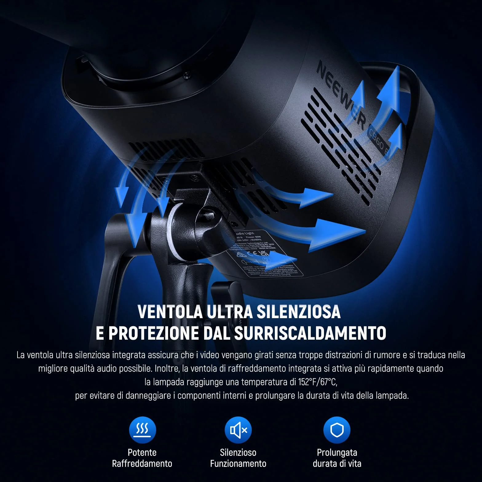 NEEWER CB60B 70W Luce Video LED con Controllo 2,4G/APP COB Bicolore Illuminazione Video Continua Attacco Bowens 2700K-6500K 34000Lux@1m/Modalità CCT/CRI97+/12 Scene per Studio Registrazione Fotografia