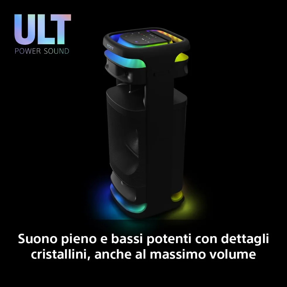 Sony ULT TOWER 10 - Altoparlante Bluetooth per feste con ULT POWER SOUND, bassi profondi, altoparlanti X-Balanced, luci a LED a 360 gradi, microfono wireless, portatile, con maniglia e ruote - Black