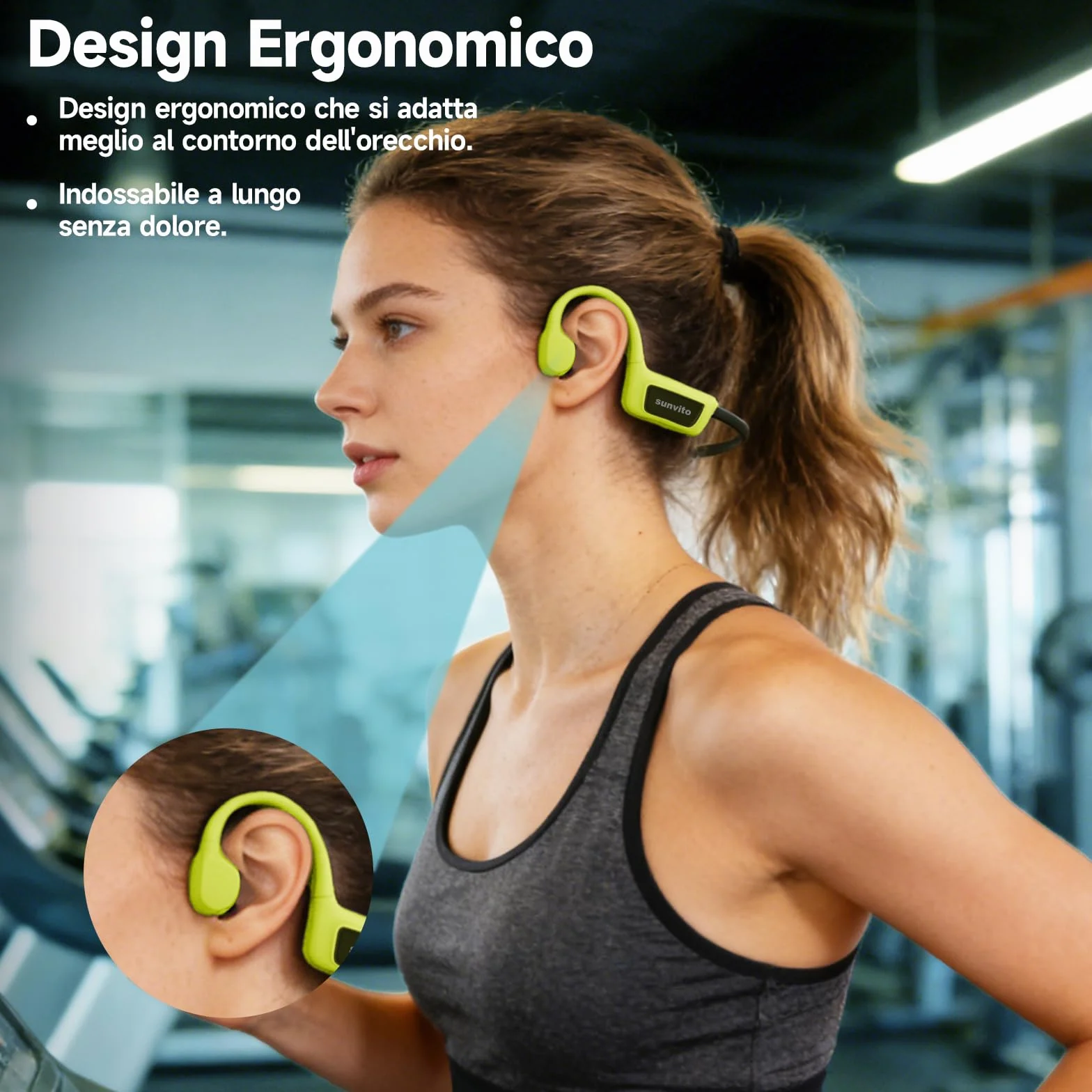 Cuffie a conduzione ossea per nuoto, Cuffie wireless impermeabili IPX8, Cuffie sportive aperte Bluetooth 5.4, Lettore MP3 integrato da 8GB, Adatte per palestra, ciclismo, Verde