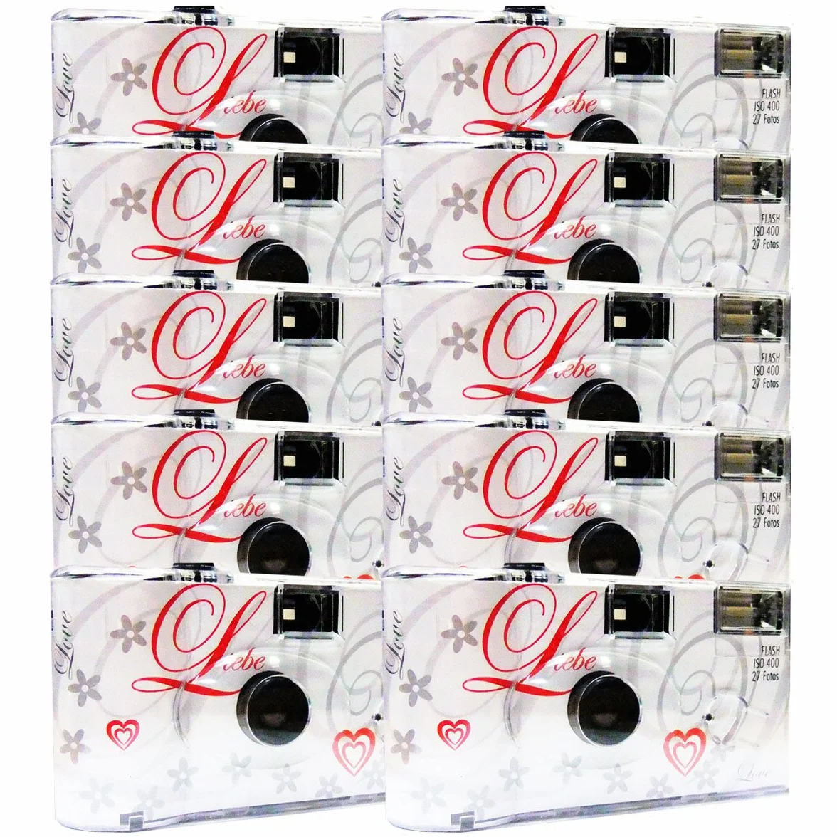 TopShot - Confezione 10 fotocamere usa e getta per nozze Love con flash, 27 foto, colore: Bianco