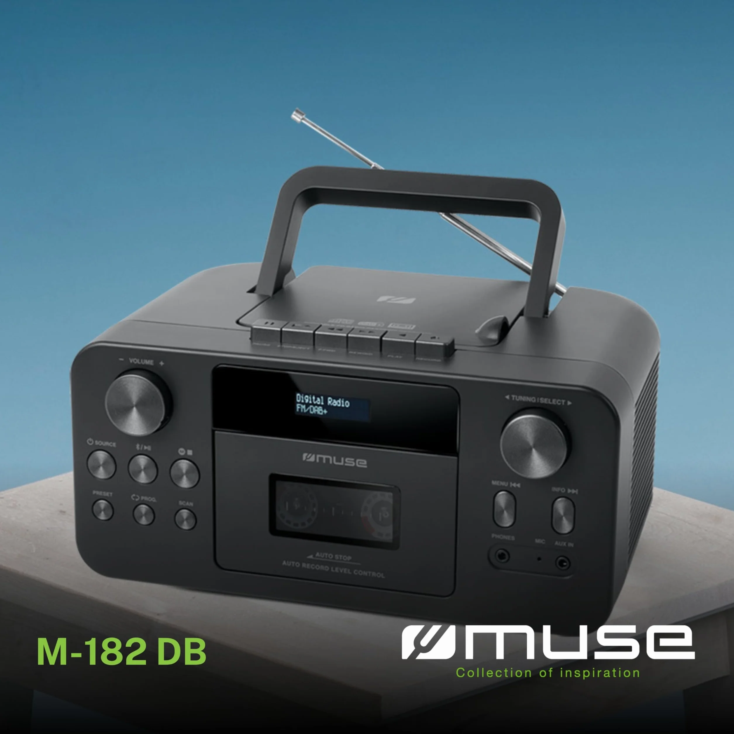 MUSE Radio portatile DAB+ con lettore CD Bluetooth, lettore CD, FM, ingresso auricolari, AUX-In, display LCD, streaming musicale, nero (M-182DB)
