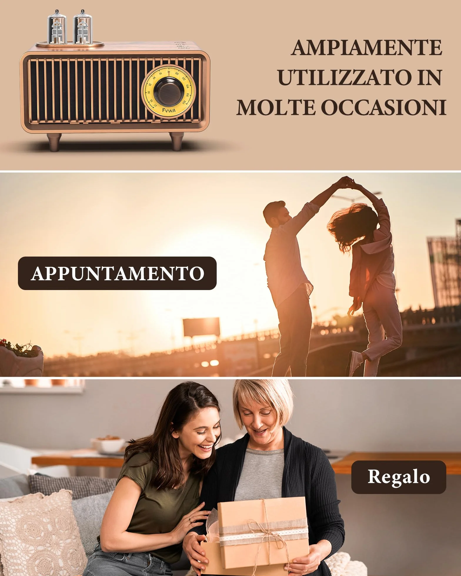 COLSUR Radio Vintage Legno, Radio Portatile Bluetooth AM FM Retrò Ricaricabile 1500mAh