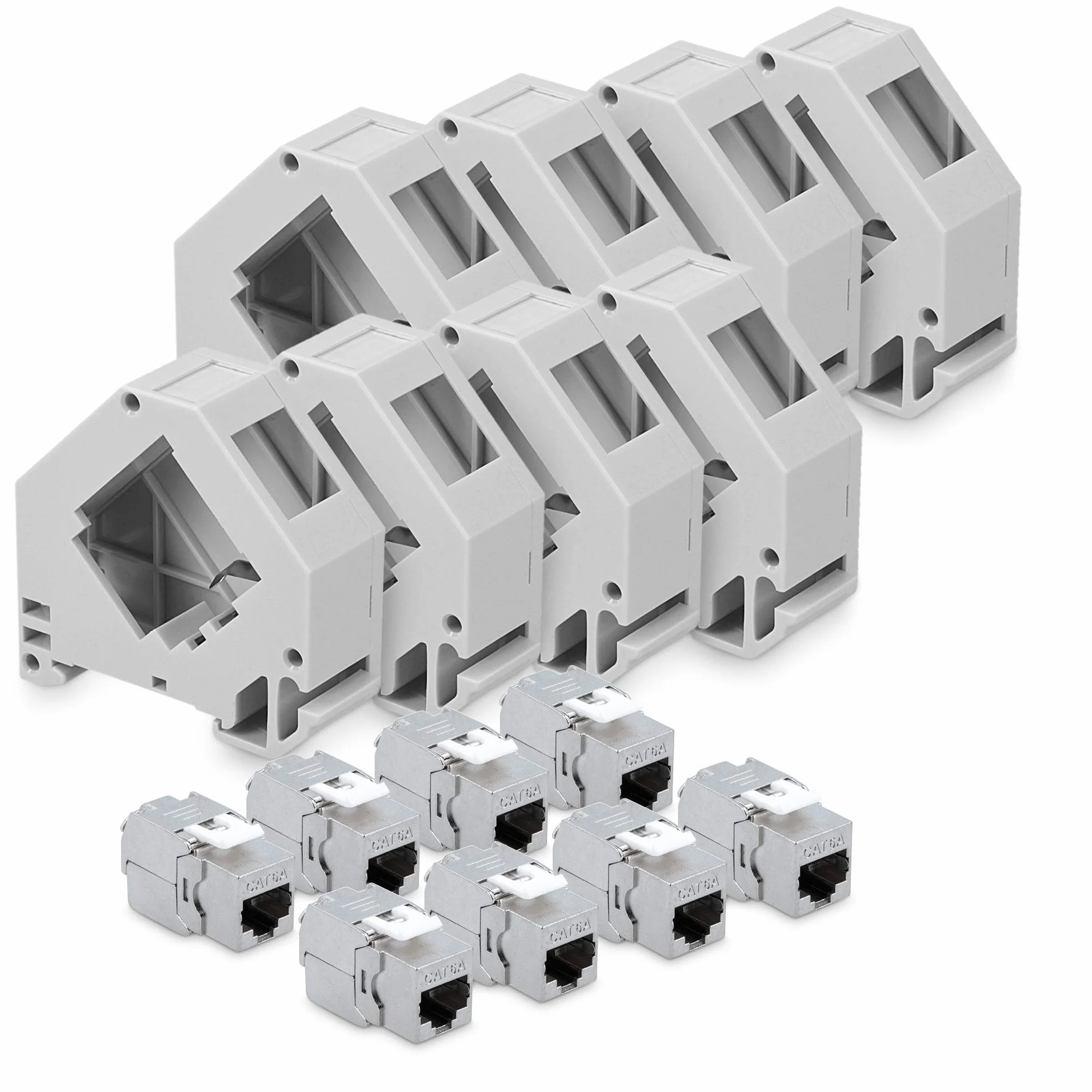 kwmobile Set Modulo Keystone CAT 6A schermati Presa RJ45 8x Supporti adattatori Barra DIN
