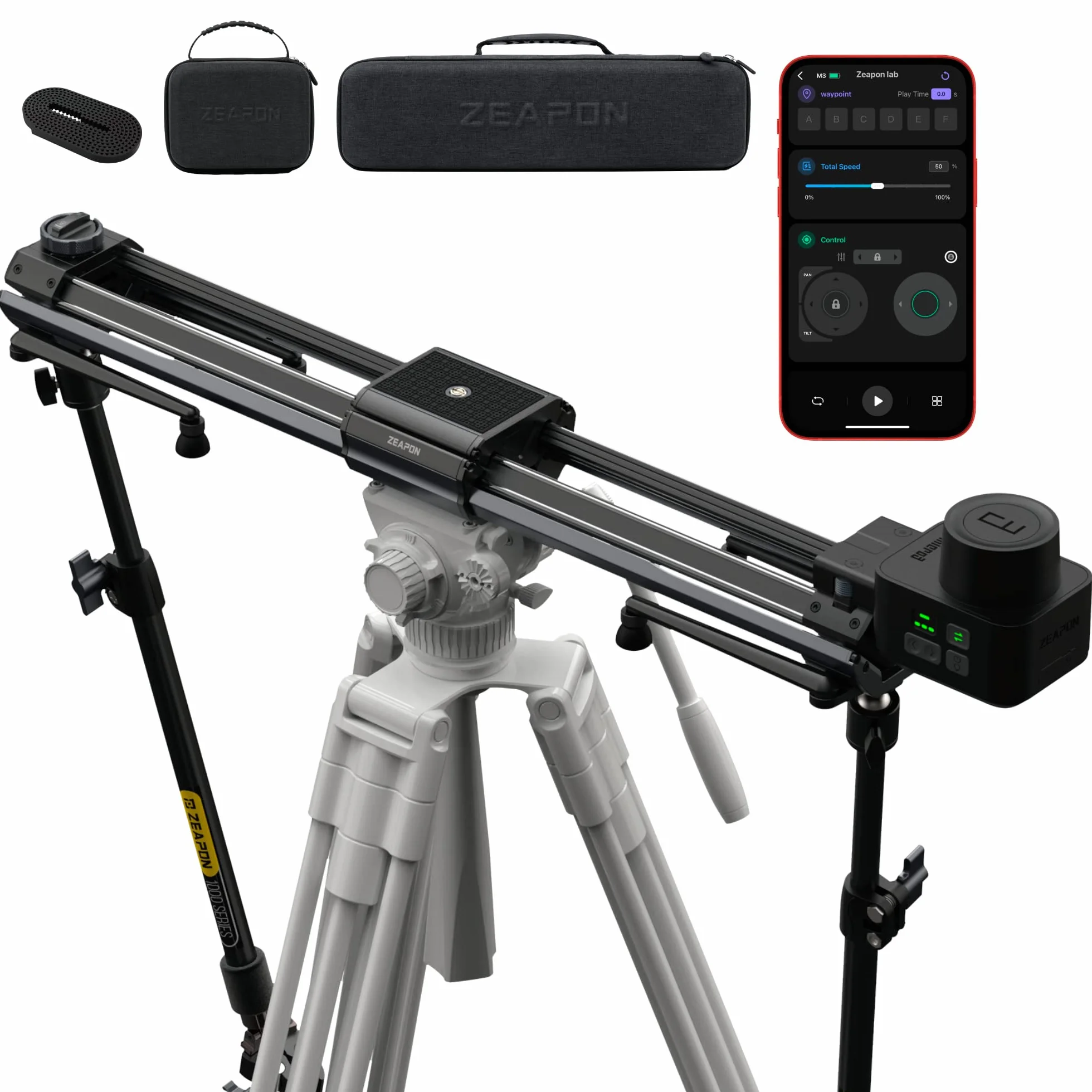 Zeapon Micro 3 E1000 - Slider motorizzato a doppia distanza, distanza di viaggio 107 cm, cursore DSLR con custodia per il trasporto, commutazione rapida del motore, carico utile 4,5-11,8 kg e design