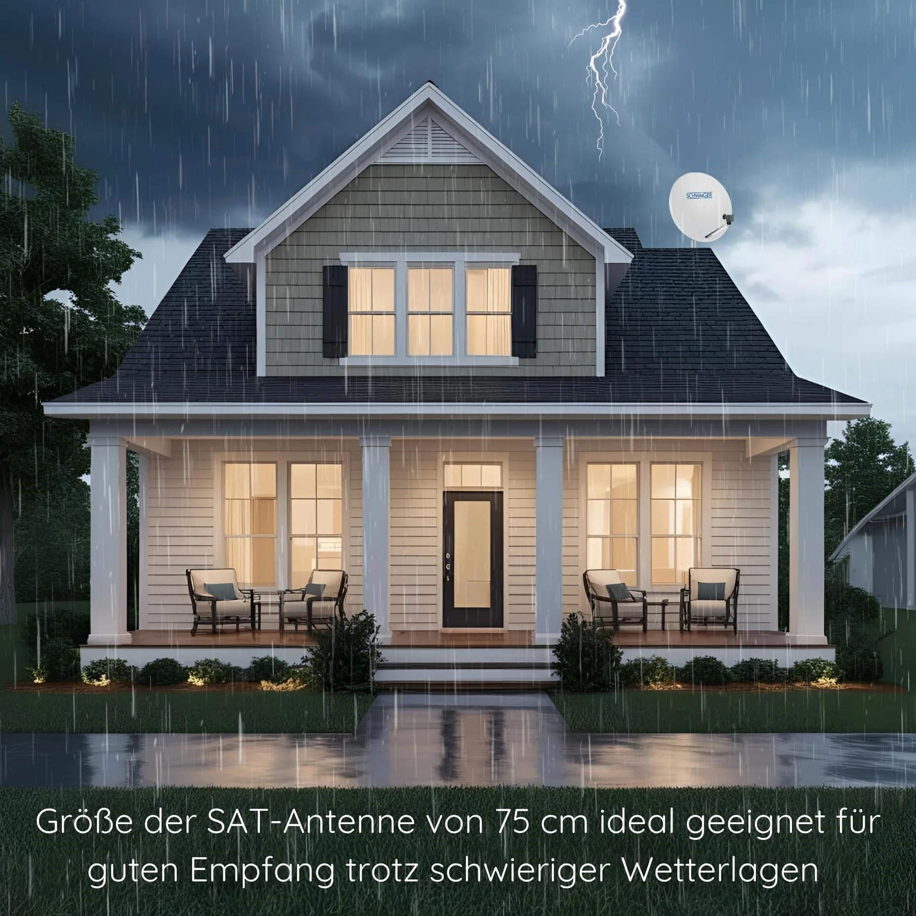 SCHWAIGER Sistema SAT Set satellitare Parabola satellitare Quad LNB digitale 8X connettore F 7mm acciaio Antenna SAT completa Grigio chiaro 74,5 x 84,5 cm