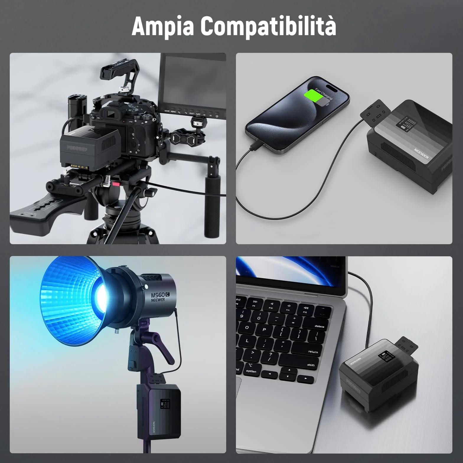 NEEWER PS099EP Mini V Mount Battery, Batteria V Lock 6800mAh 99Wh, Ricarica Rapida PD 100W, Due USB C/D Tap/BP/USB A/Doppio DC/Schermo OLED/Panno Pulizia per Videocamera Fotocamera Monitor Luce Video