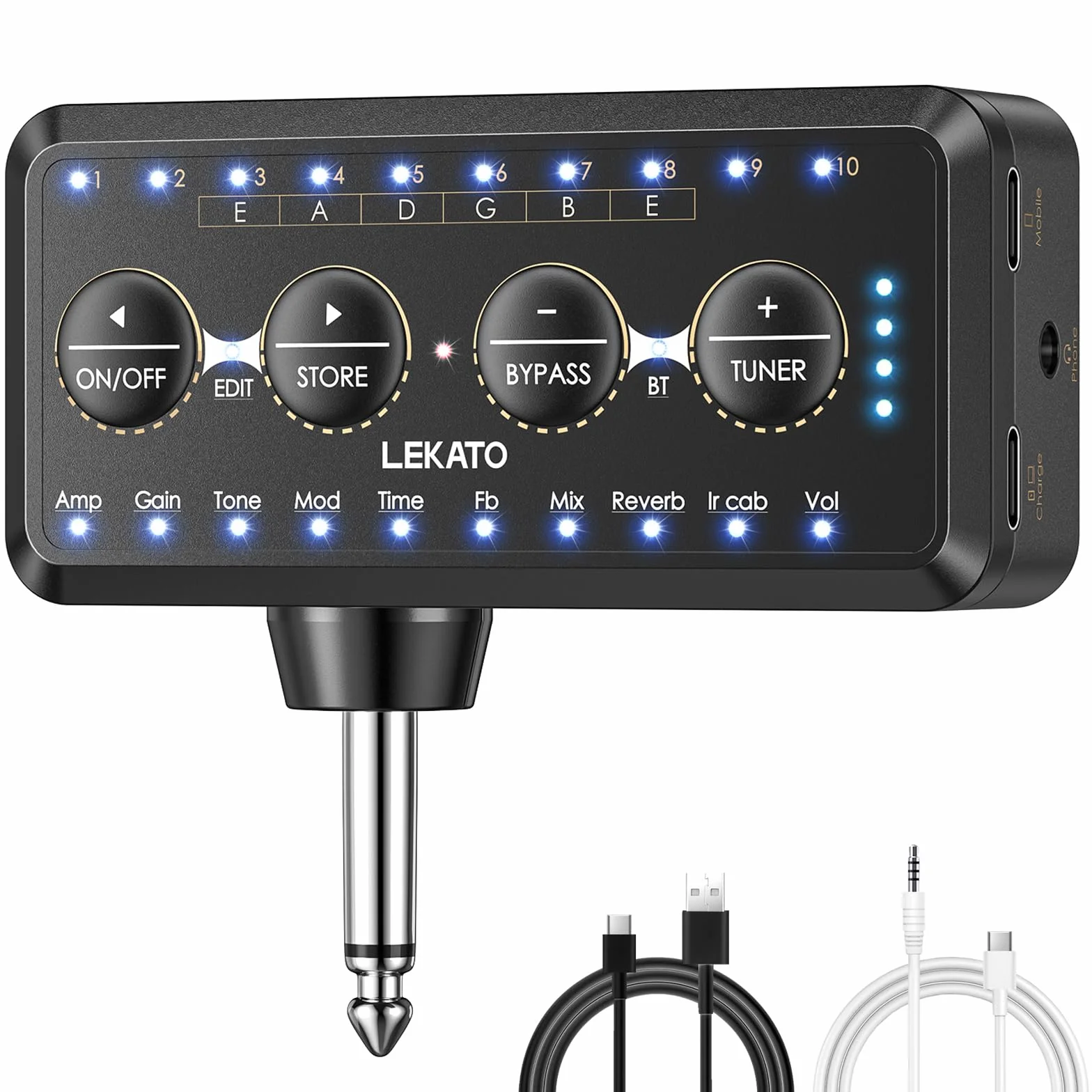 LEKATO Guitar Headphone Amp Mini Amplificatore per Chitarra con 10 Preset, 10 Modelli, 10 IR, Accordatore, Bluetooth, Multi Effetti