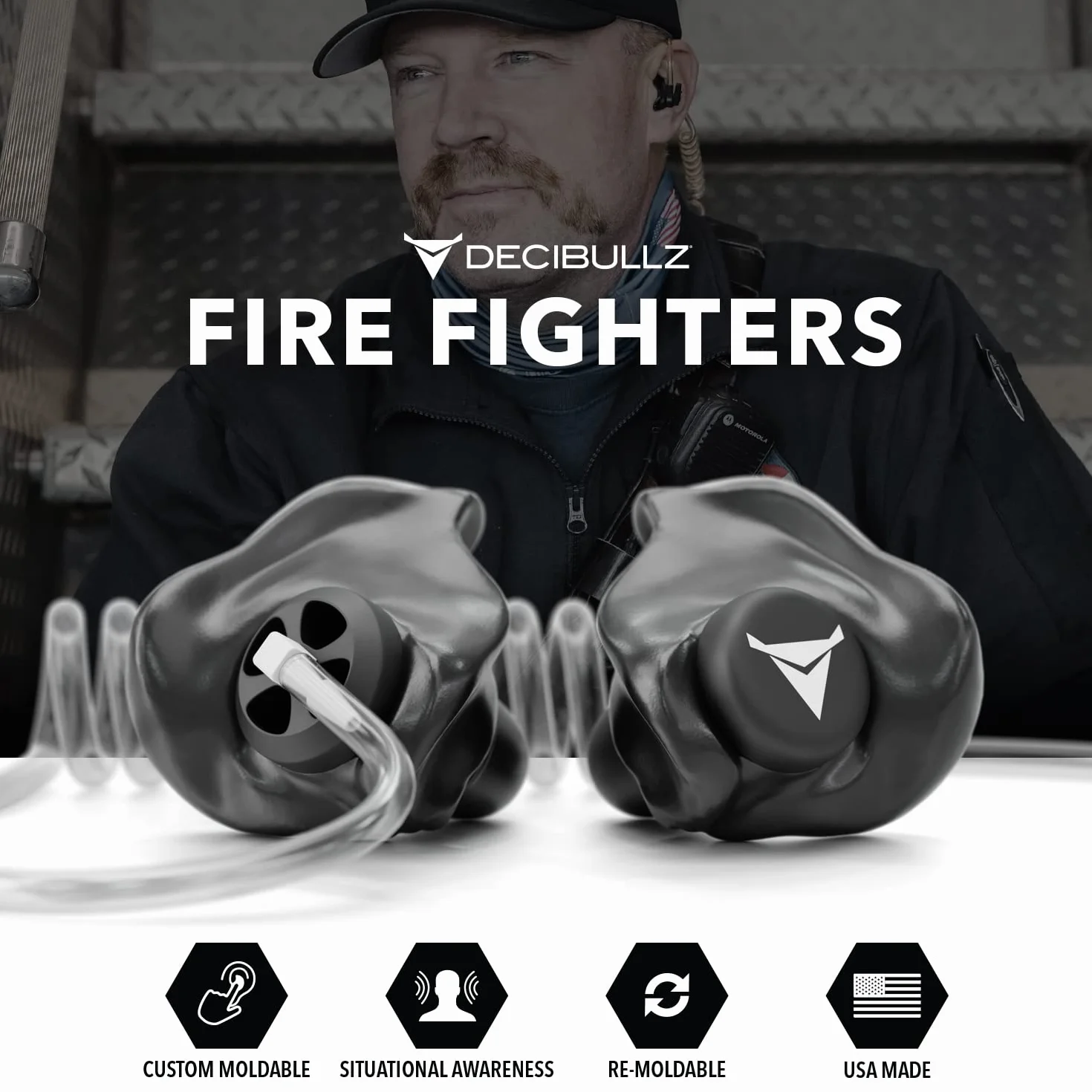 Decibullz Set di auricolari di sorveglianza bidirezionale di sicurezza modellati personalizzati, Thermo-Fit progettato per radio a tubo acustico trasparente | Modello: +Awareness