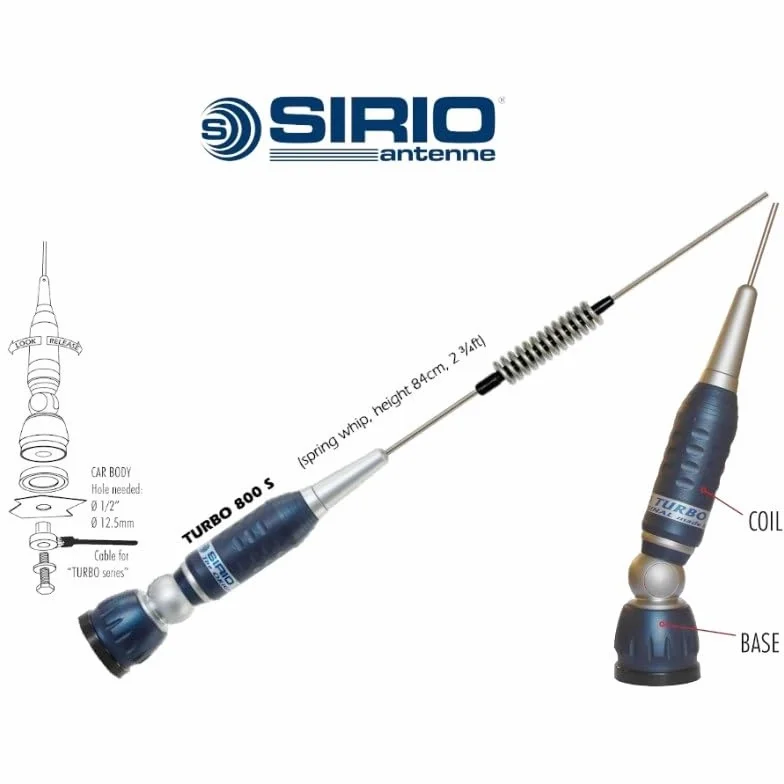 SIRIO TURBO 800 S Blue Line ANTENNA VEICOLARE - 27…28.5 MHz Tarabile