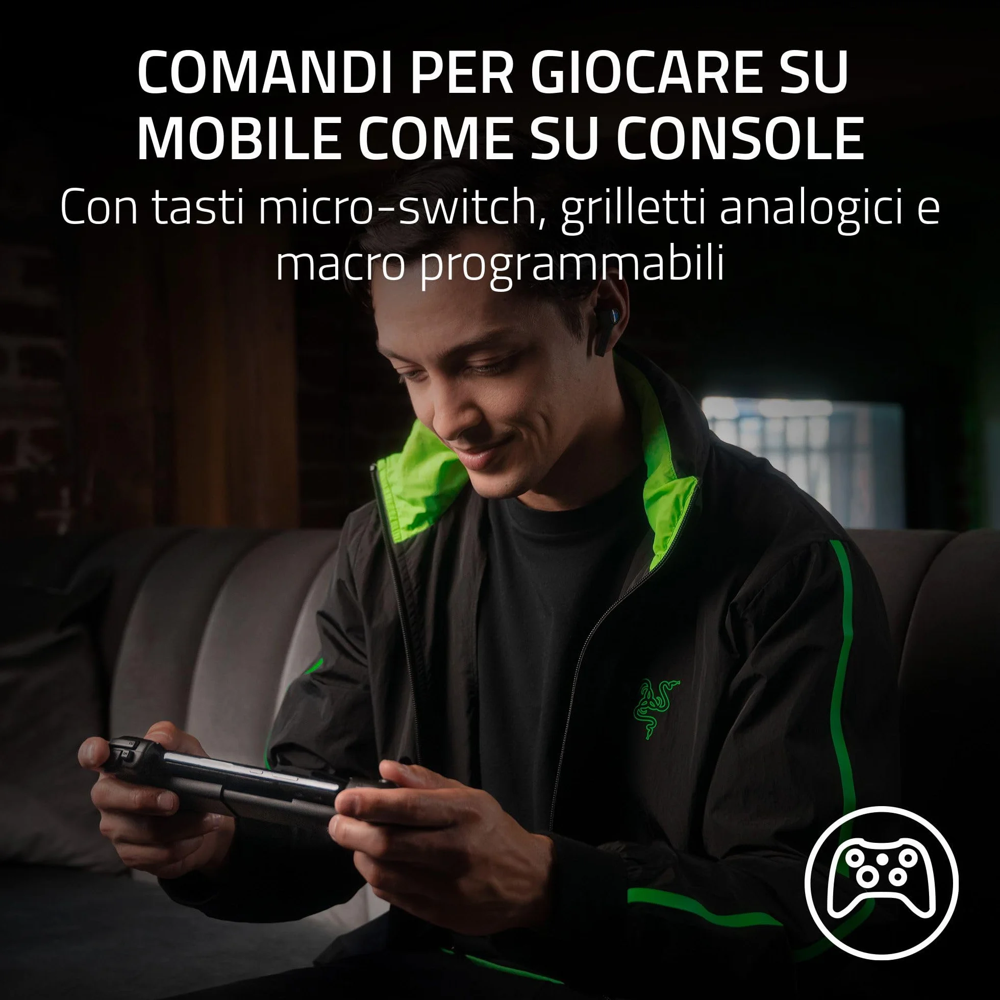 Razer Kishi V2 - Controller di gioco mobile USB-C per iPhone e Android (pulsanti d'azione mecha-tattili, D-Pad, stick analogici, jack audio da 3,5 mm, bassa latenza, RGB) Nero