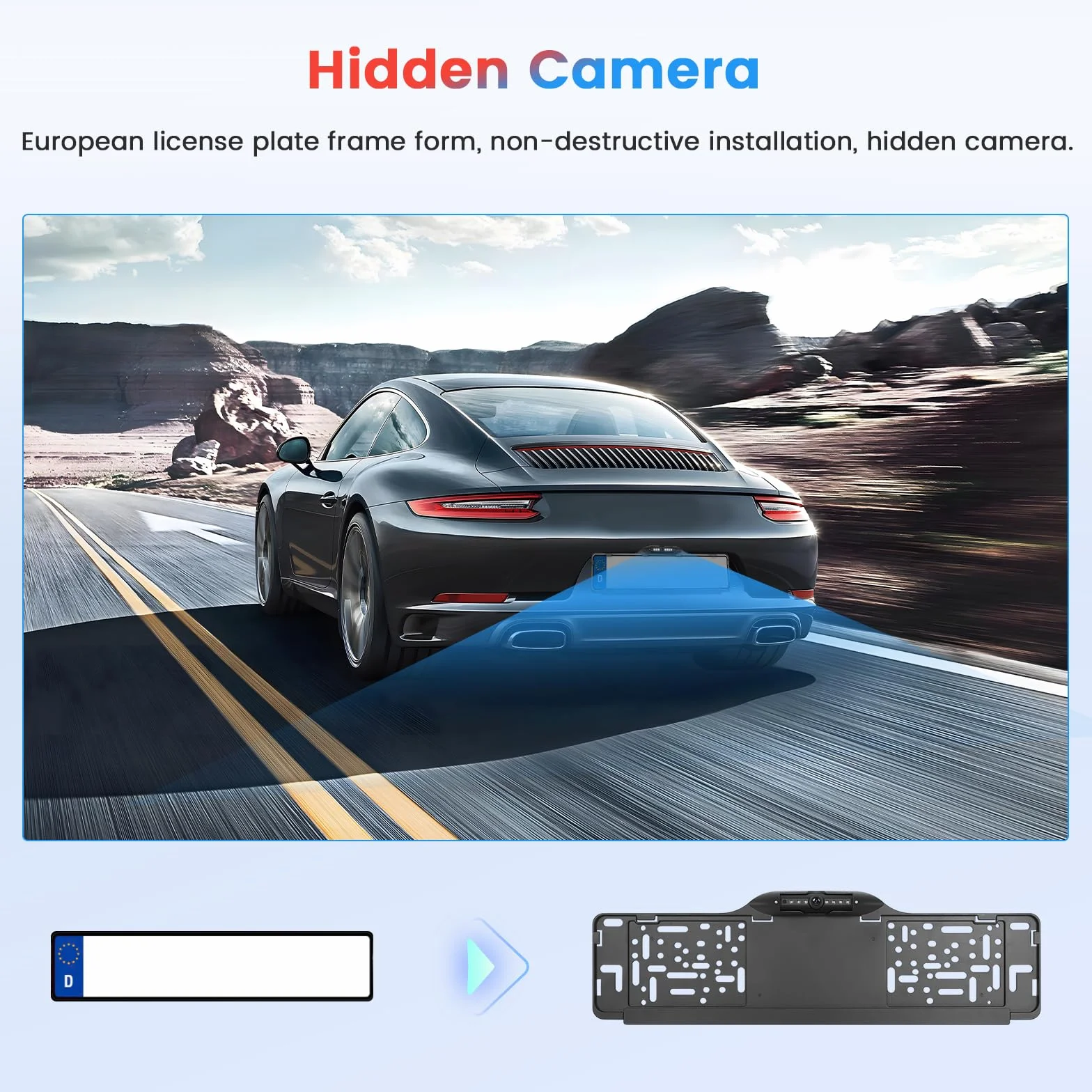 Kit Porta Targa Telecamera Posteriore con 7 LED per Retromarcia, Kit Porta Targa Retrocamera per Telaio Europeo con Visione Notturna IP67 Impermeabile