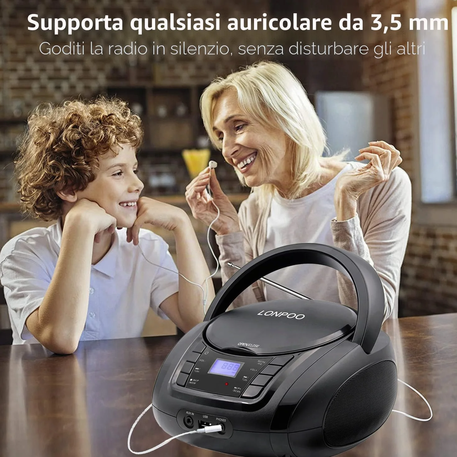 Impianto Stereo Casa 30W Micro HiFi Compatto con lettore CD, Bluetooth, radio FM, USB, AUX-in, display LED e pulsante grande, telecomando (L-D03BT)