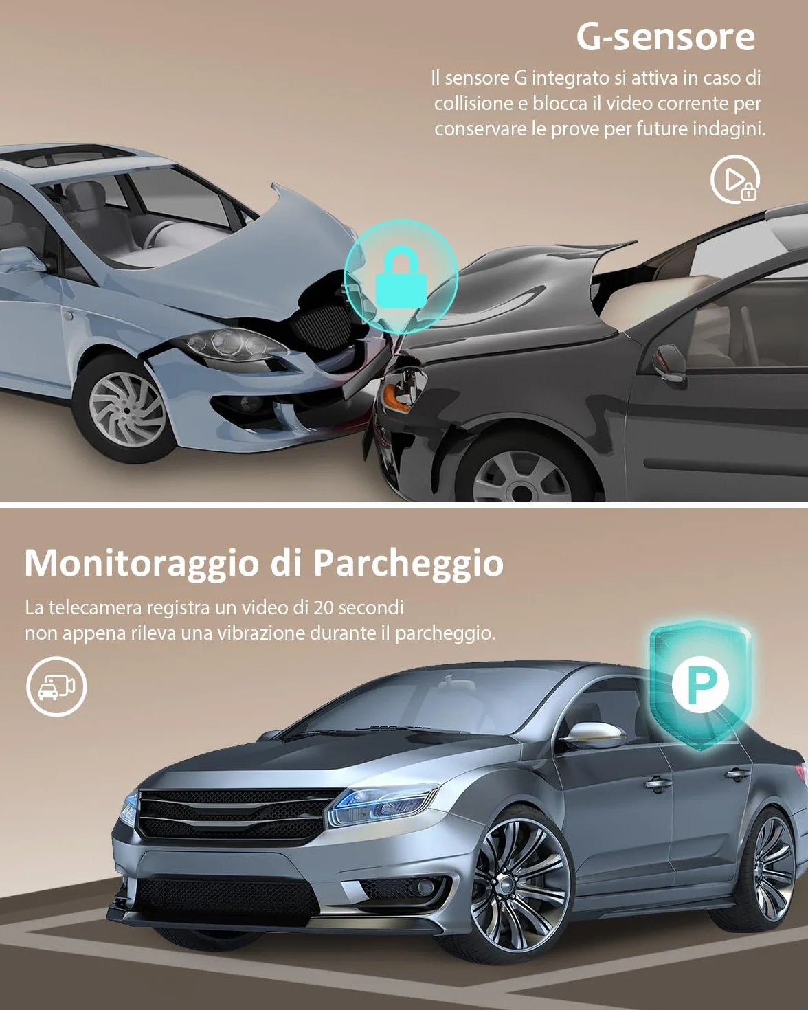 iZEEKER 2.5K Dash Cam Auto, Telecamera per Auto 1440P QHD con Scheda SD 32G, Dashcam IPS 3", Visione Notturna, WDR, Grandangolo 170°, Registrazione in loop, Sensore G, 24H Monitor di Parcheggio
