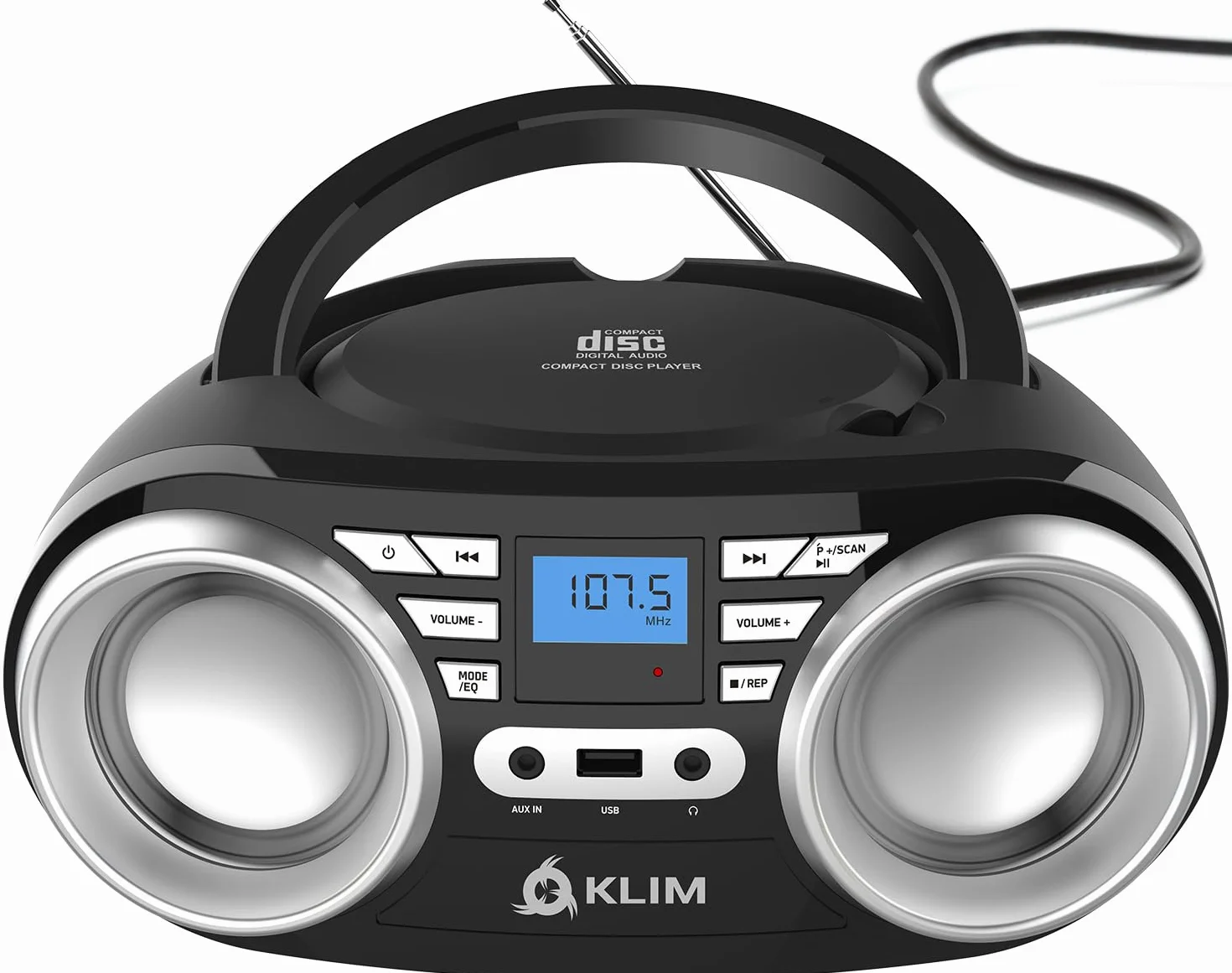 KLIM B3 Lettore CD Portatile Boombox Con Radio FM, Bluetooth, USB e AUX - Doppi Altoparlanti di Alta Qualità, Effetti Sonori EQ, 20 Stazioni Preimpostate, Compatto e Leggero