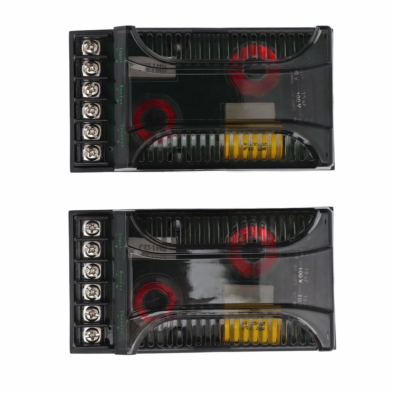 Crossover Elettronico, Crossover Passivo Audio per Auto, 2 Pezzi 2 Vie Audio per Auto Crossover Protezione Sovracorrente Dissipatore di Calore Universale Divisore di Frequenza Dell'altoparlante