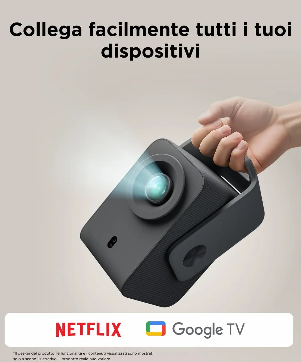 TCL C1 GTV Proiettore Portatile 1080p Nativo Gimbal Netflix Integrato Wi-Fi Bluetooth Autofocus Audio Dolby 8W 120"
