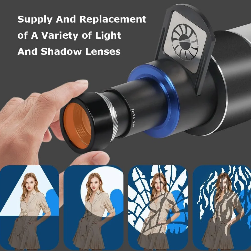 Snoot Bowens Mount Proiettore con 25 Gobos e 4 Filtri Colori, per Aputure Amaran 100X/D 200D/X, Godox SL60, Snoot per fotografia ottica Spotlight