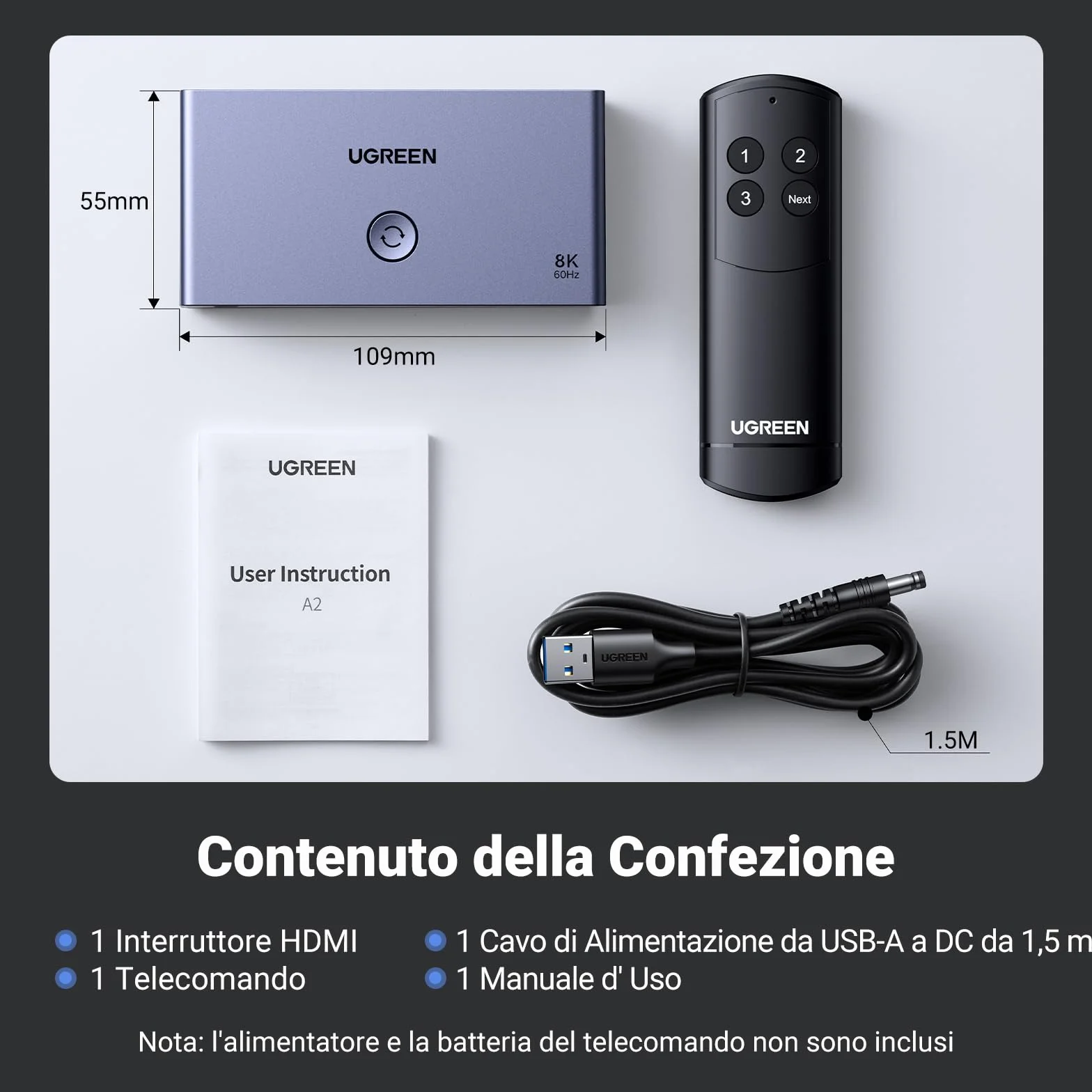 UGREEN Switch HDMI 2.1 8K 60Hz 4K 120Hz Switcher 3 in 1 out 1080P Dolby Vision Atmos HDR 3D 48Gbps compatibile con PC PS5 PS4 Xbox One 360 ​​DVD TV Box Stick Proiettore