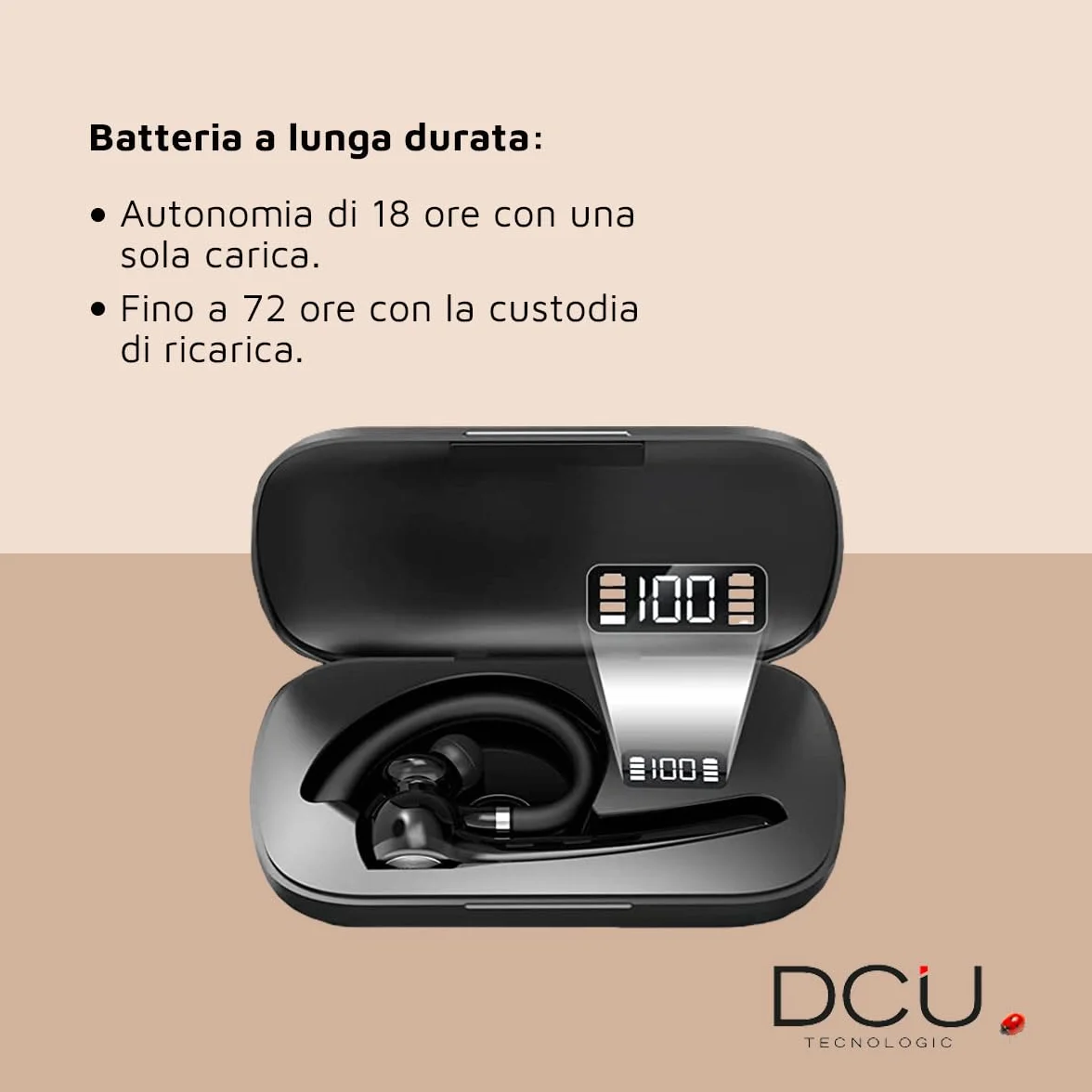 DCU TECNOLOGIC - Auricolare Mono Bluetooth 5.0 Action Pro - Auricolare wireless - Effettua e riceve chiamate - Connettività a doppio punto