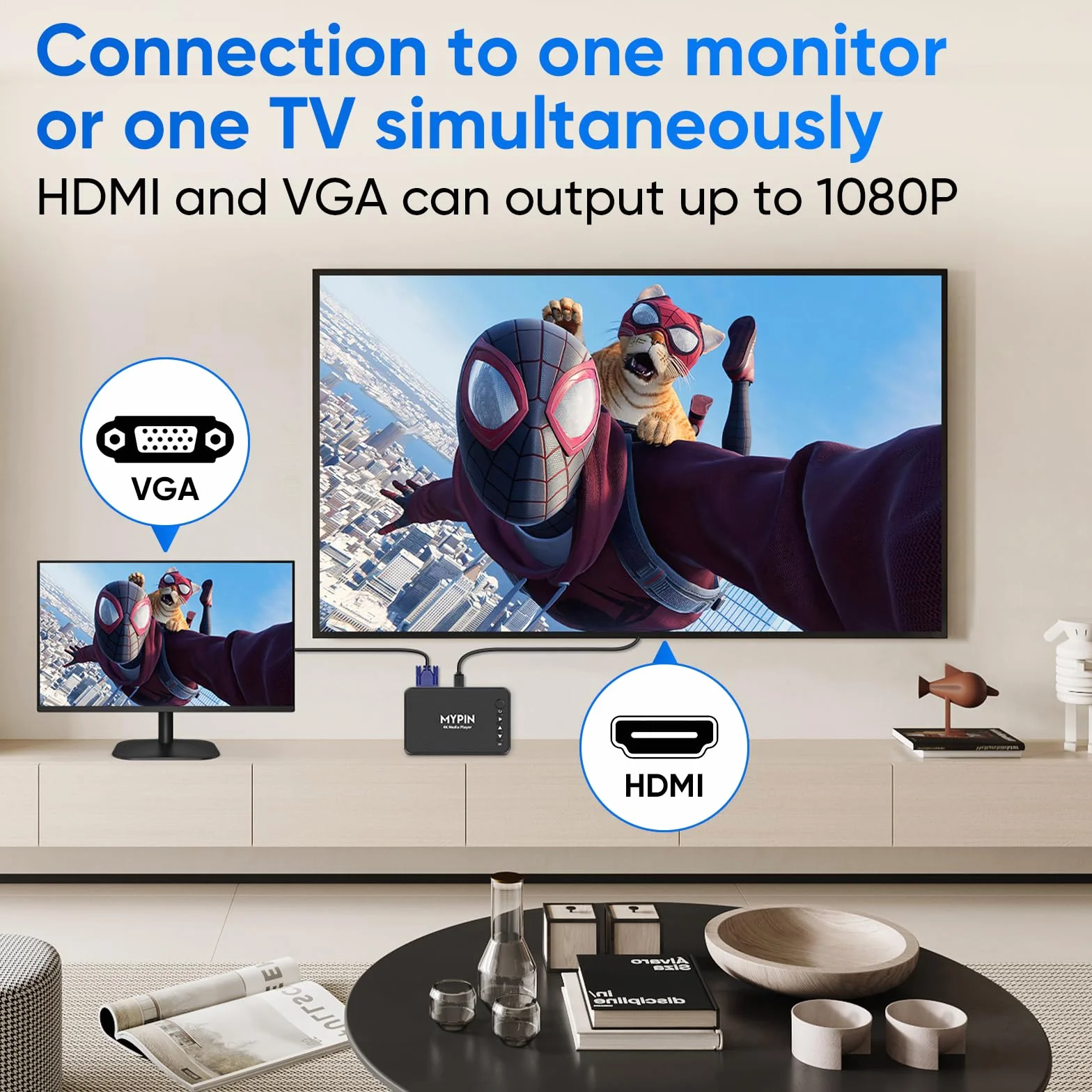 MYPIN - Lettore multimediale 4K, lettore multimediale HDMI per lettura USB / scheda SD con uscita HD HDMI/AV/VGA per RMVB/MKV/JPEG ecc. con telecomando