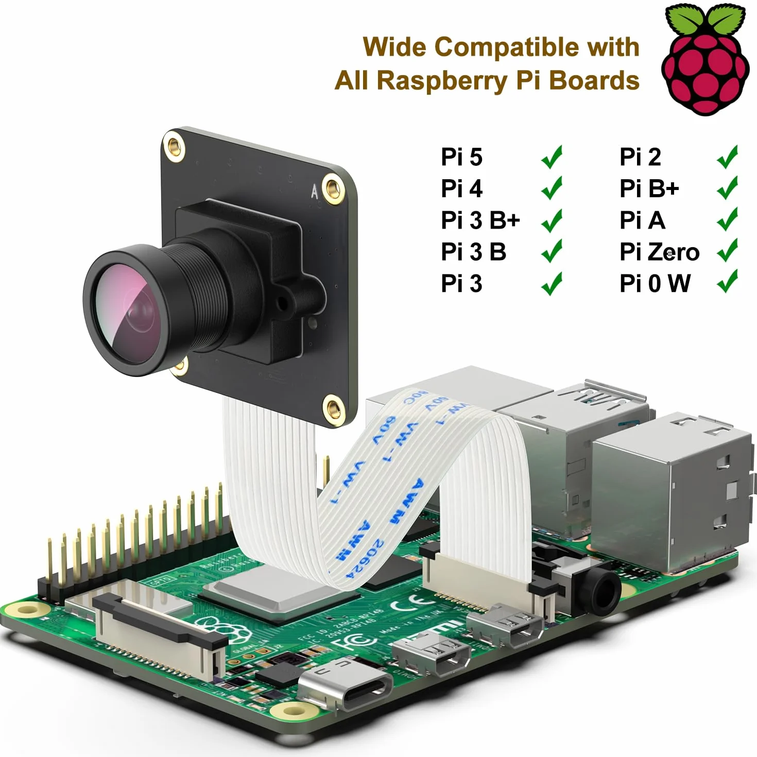 InnoMaker Global Shutter Camera Module con sensore mono OV9281, 309 fps ad alta velocità, driver nativo Raspberry Pi OS, supporta Rpi-Cam/Libcamera e trigger esterno, per tutti i modelli RPi