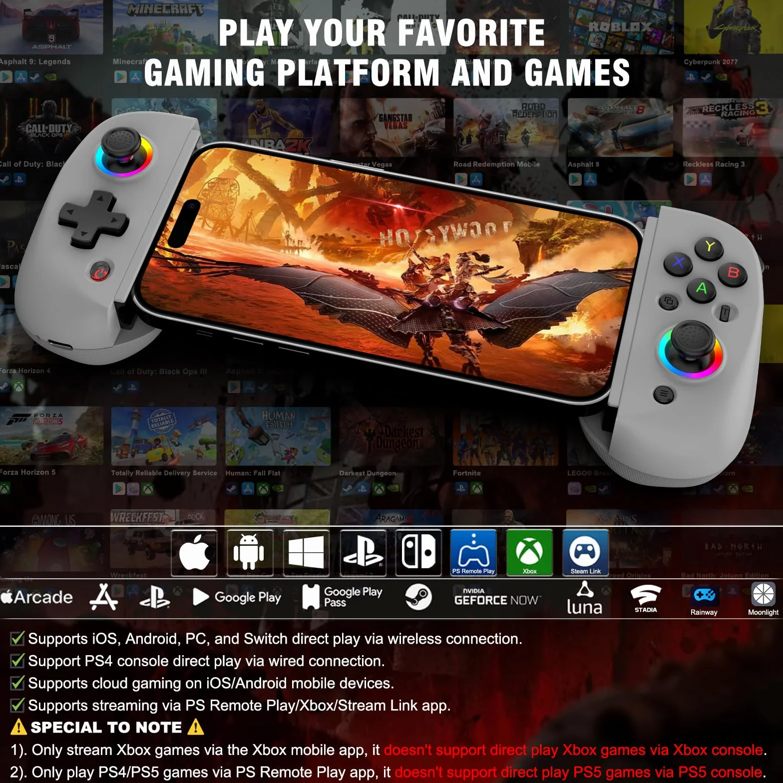 Joso Controller telefonico per iPhone/iPad/Android/Tablet, Controller D8 per Switch/PS/PC con joystick ad effetto Hall Riproduci COD, Genshin Impact, Supporto controller Android Cloud Gaming/Riproduz