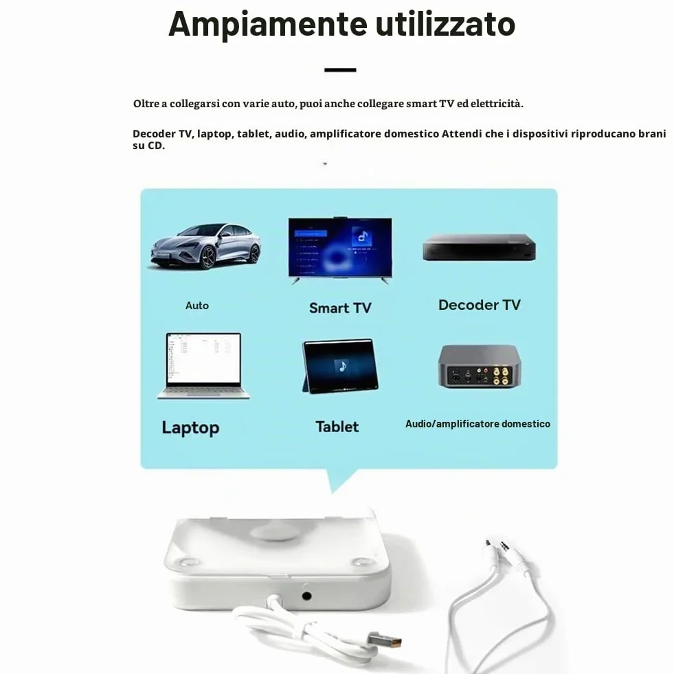 Lettore CD Esterno Universale per Auto, Lettore CD Portatile con AUX, Inserito nella Porta USB 'Auto, connessione Perdita
