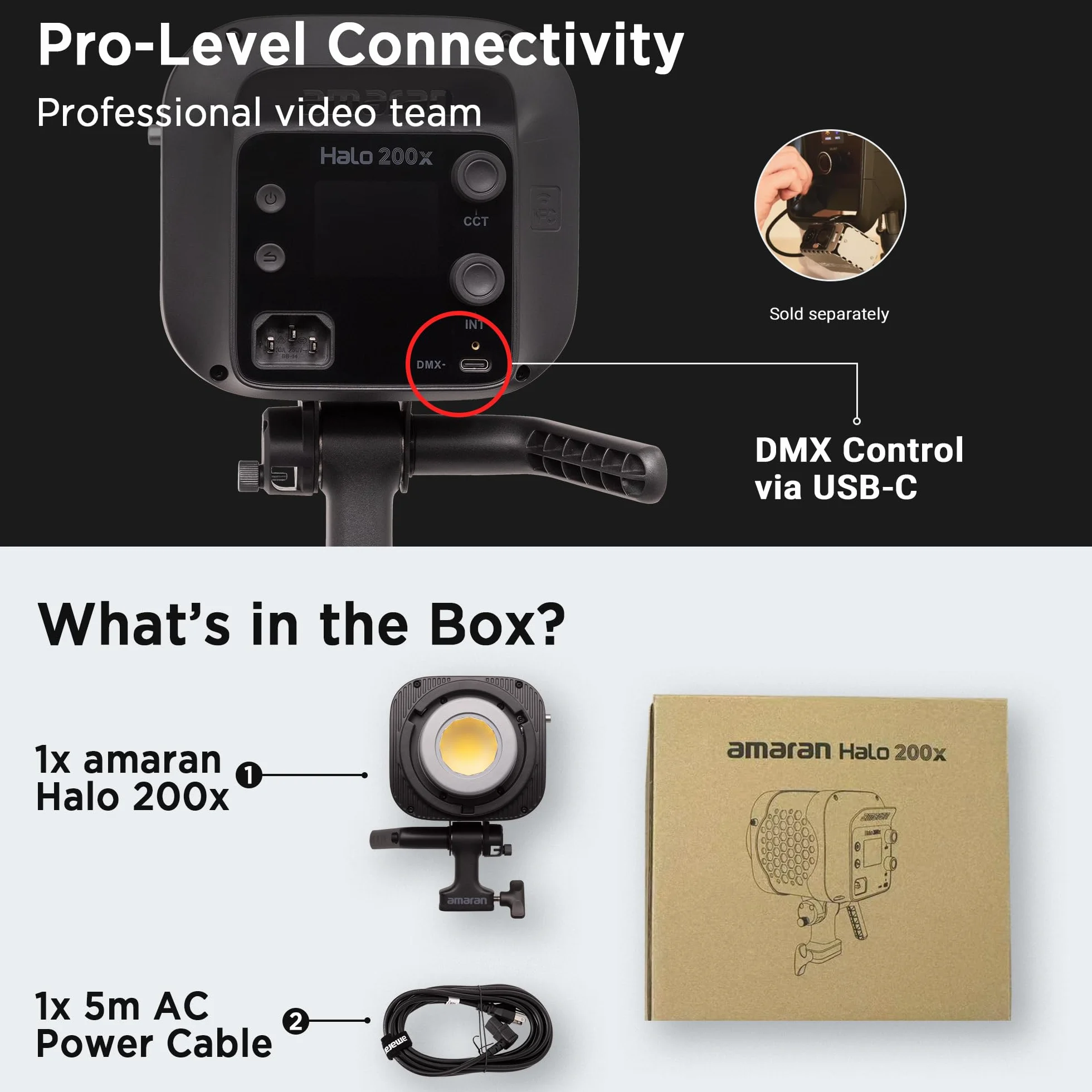 Amaran Halo 200x Luce Video LED COB Bicolore 200W Illuminazione Continua 2700K 6500K Controllo NFC App e DMX Attacco Bowens per Fotografia Studio Registrazione Video e Dirette Streaming