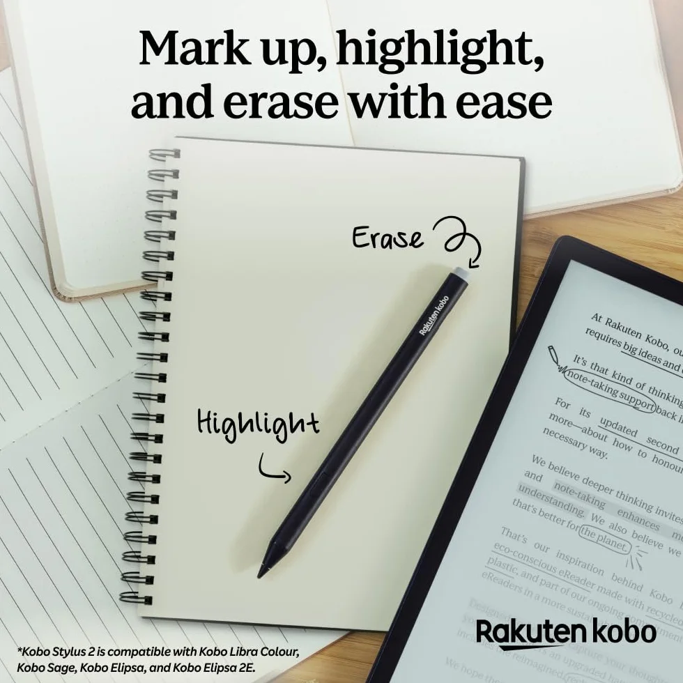 Kobo Stylus 2 USB-C Ricaricabile Compatibile con eReader Libra Colour Sage Elipsa 2E Nero