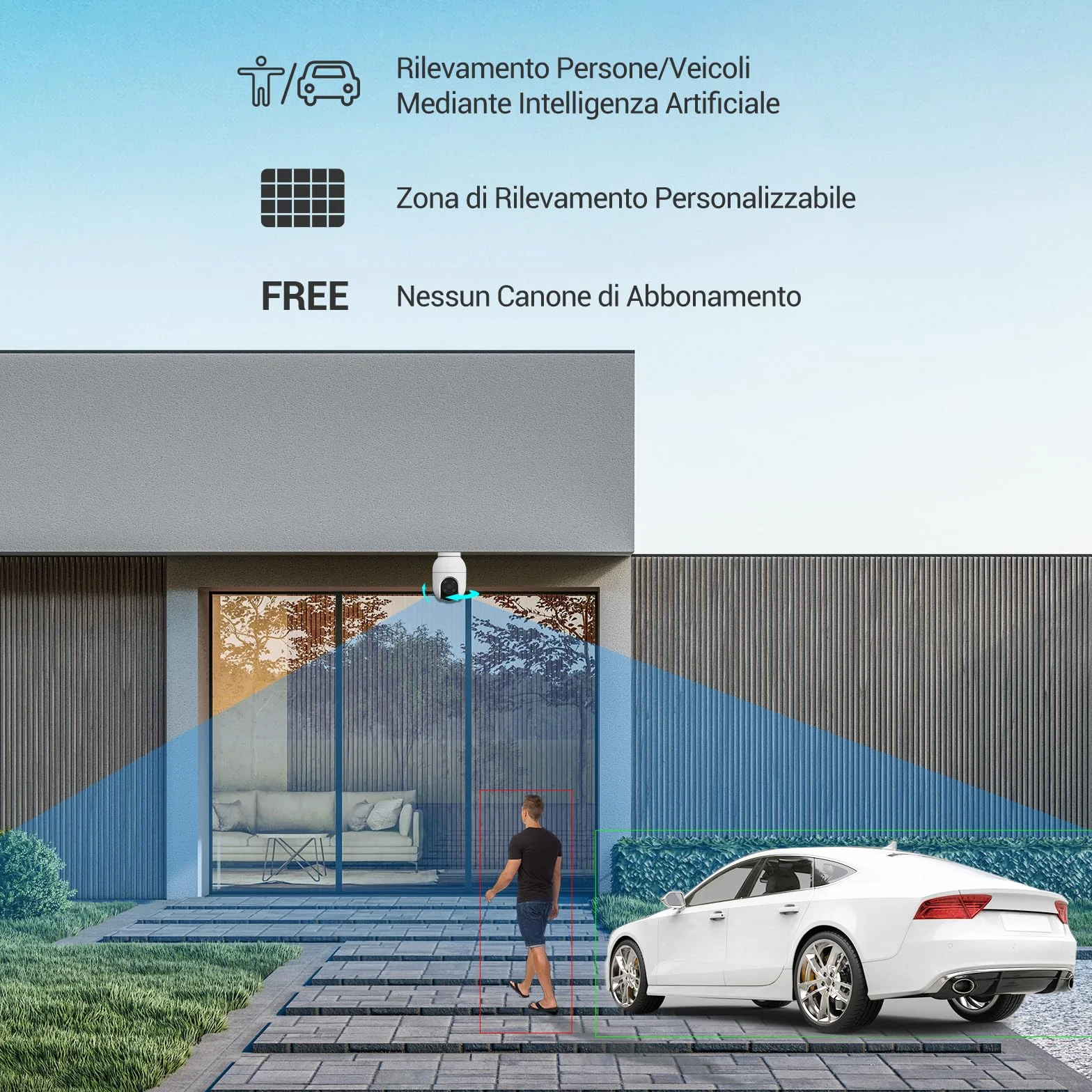 EZVIZ C8c 5MP Telecamera Wi-Fi Esterno 3K Motorizzata 360° Visione Notturna Colori Rilevamento Persone Veicoli Tracciamento Zoom Auto Alexa Google