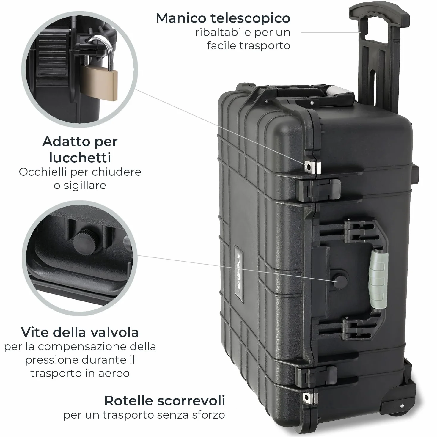 HMF ODK400 - Valigia con ruote per esterni con schiuma pretagliata, Nero , 58.5 x 45 x 27.5 cm