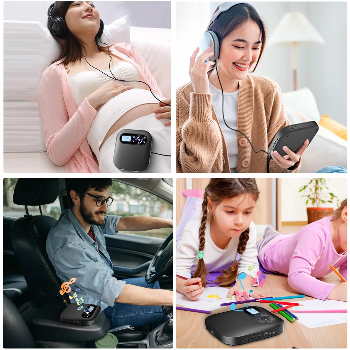 DESOBRY Lettore CD Portatile con Bluetooth e Altoparlanti, Discman CD Player Ricaricabile per Auto con FM, Anti-Skip, Schermo LCD, Lettore CD Portatile con Doppio Jack per Cuffie