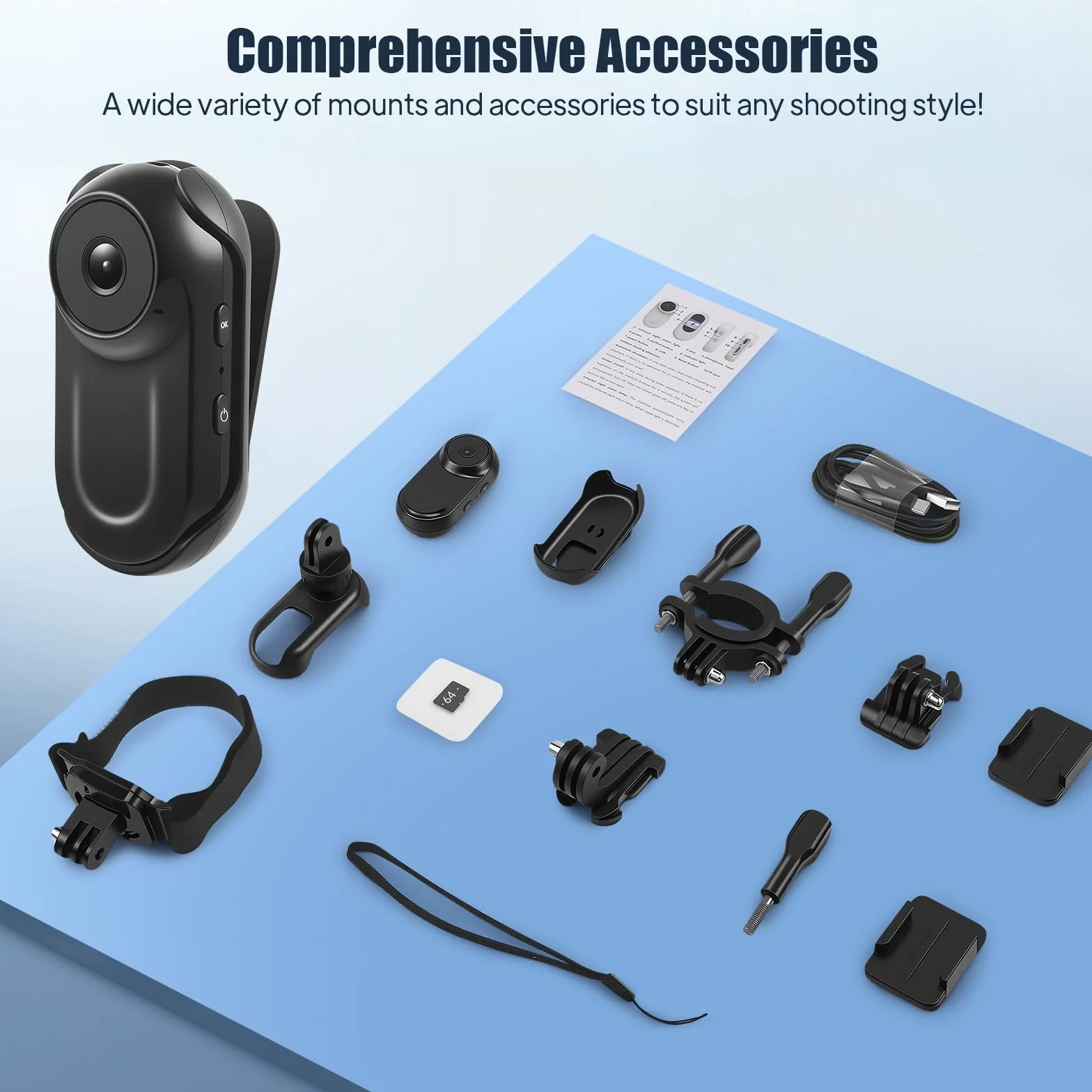 Action Camera Mini Magnetica Portatile 1080P HD 64G 130° Grandangolo Senza Fili per Sport Esterni